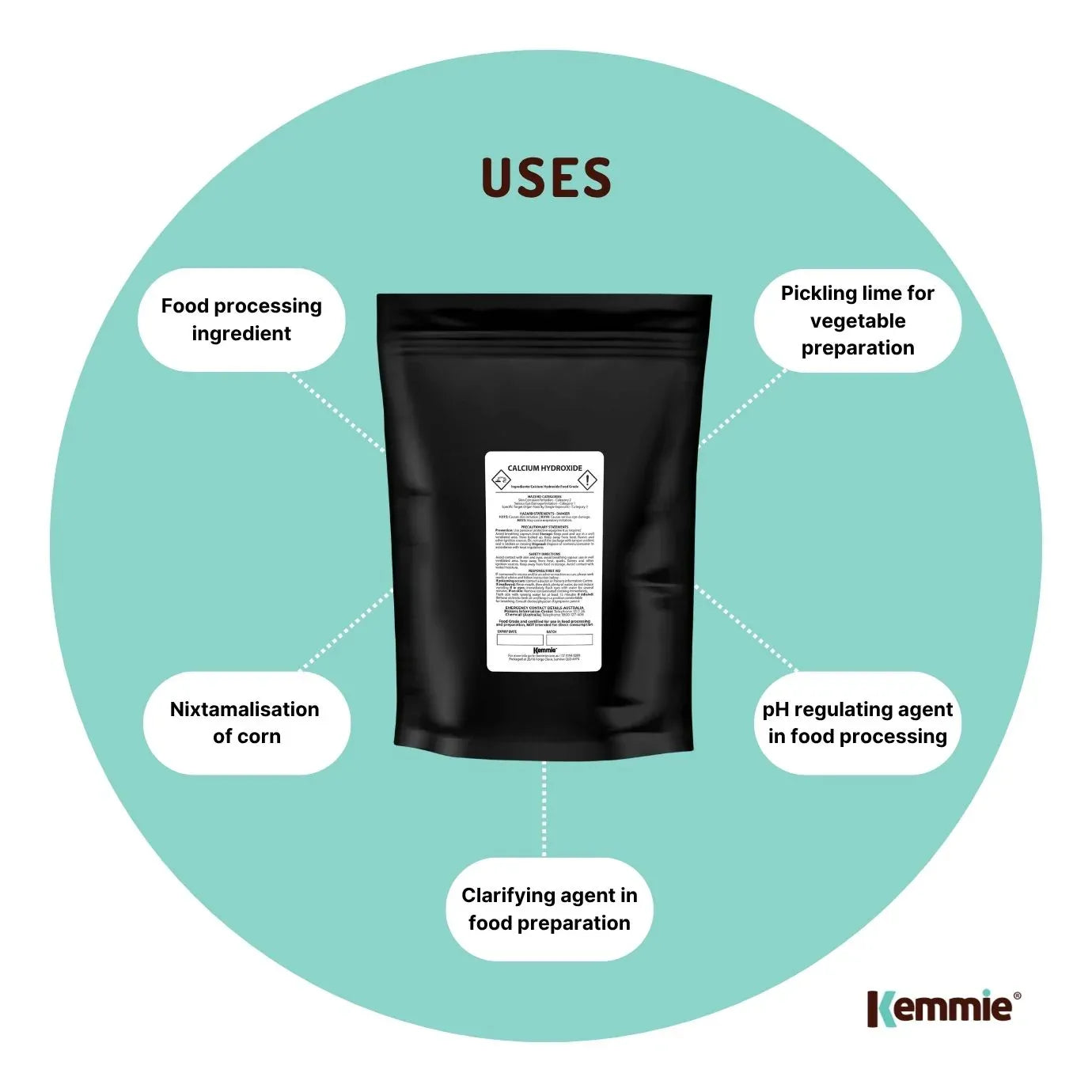 Kemmie 100g Calcium Hydroxide Powder - Food Grade Pickling Lime Slaked Lime FCC V238-SUPDZ-33019637956688