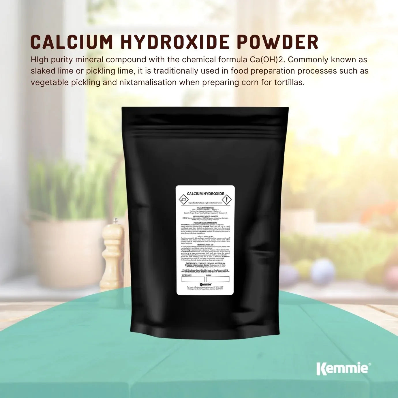 Kemmie 1Kg Calcium Hydroxide Powder - Food Grade Pickling Lime Slaked Lime FCC V238-SUPDZ-33021032530000
