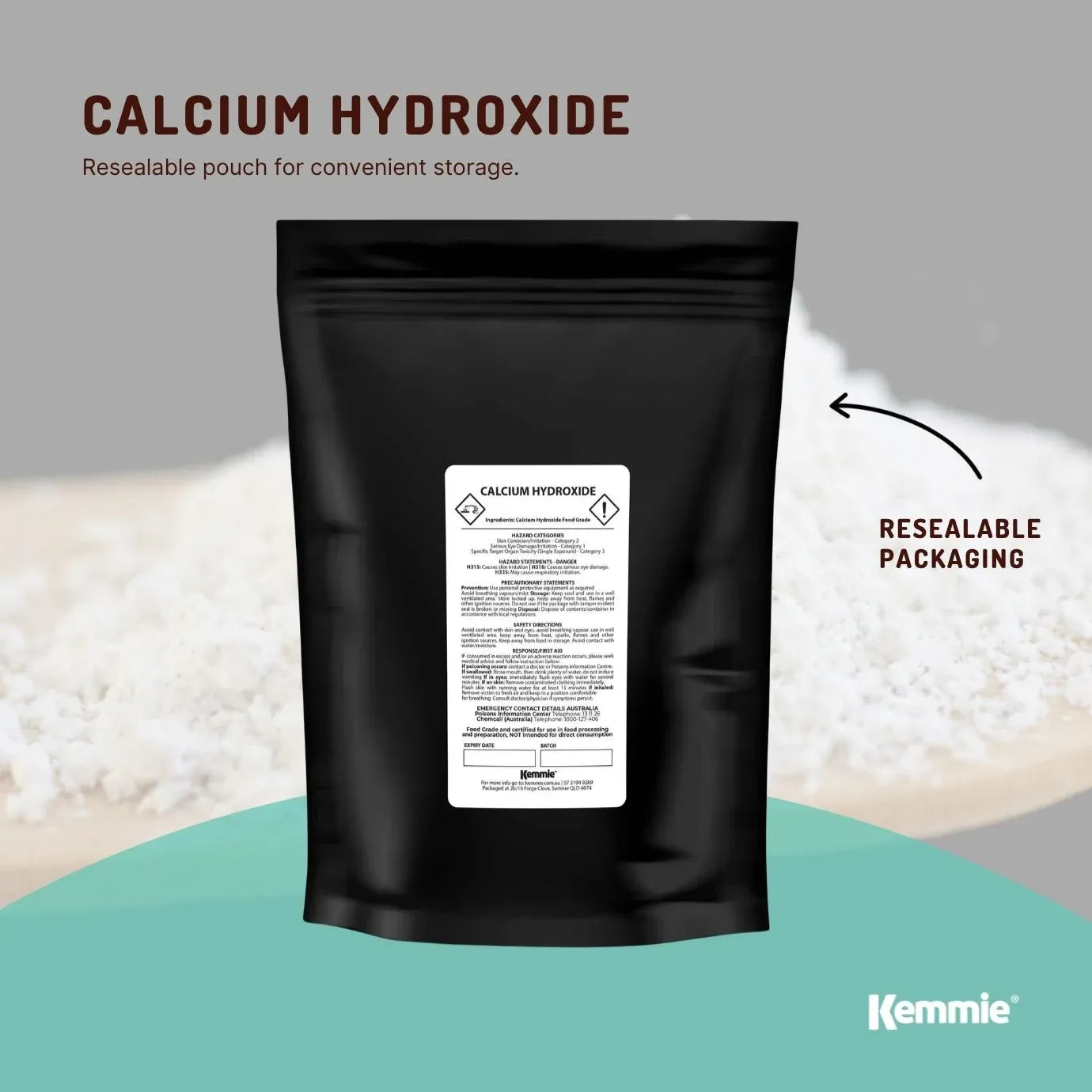 Kemmie 1Kg Calcium Hydroxide Powder - Food Grade Pickling Lime Slaked Lime FCC V238-SUPDZ-33021032530000