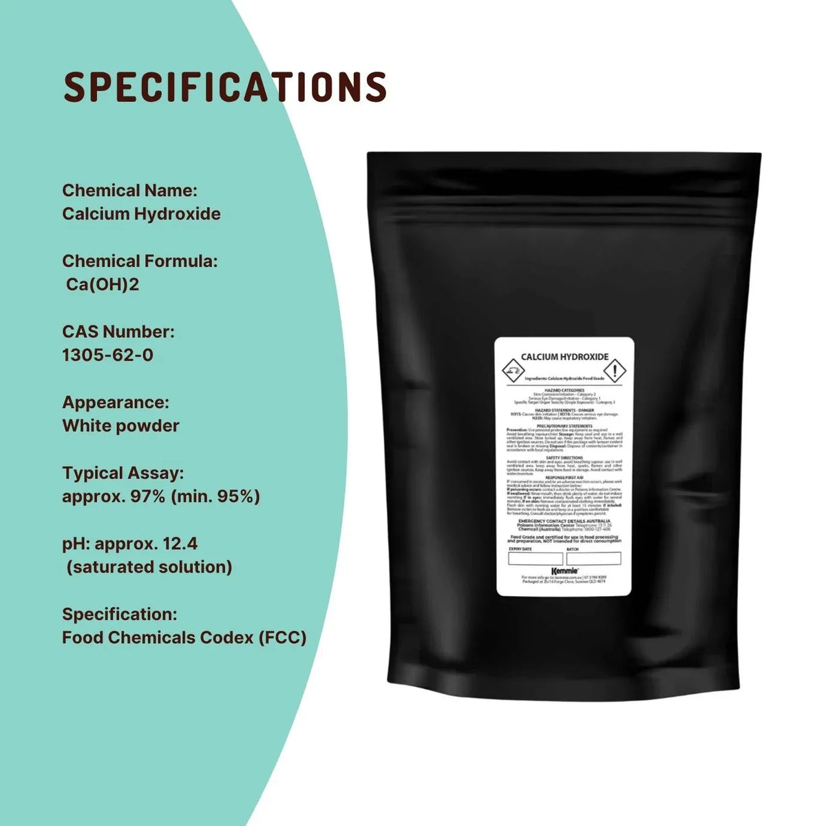 Kemmie 1Kg Calcium Hydroxide Powder - Food Grade Pickling Lime Slaked Lime FCC V238-SUPDZ-33021032530000