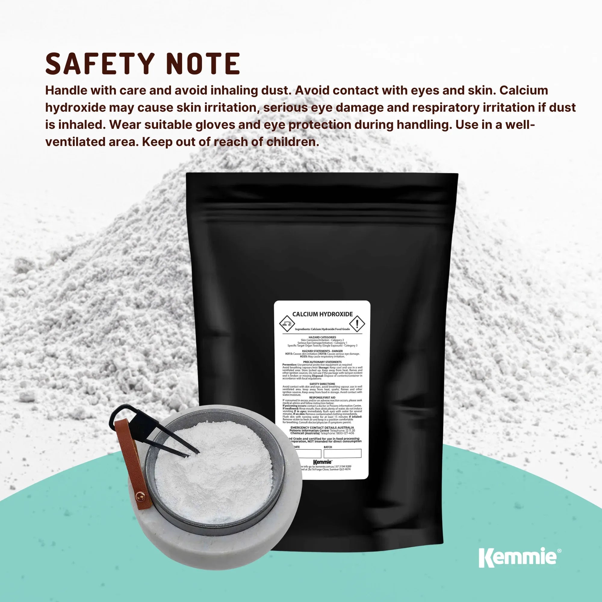 Kemmie 2Kg Calcium Hydroxide Powder - Food Grade Pickling Lime Slaked Lime FCC V238-SUPDZ-33021235593296