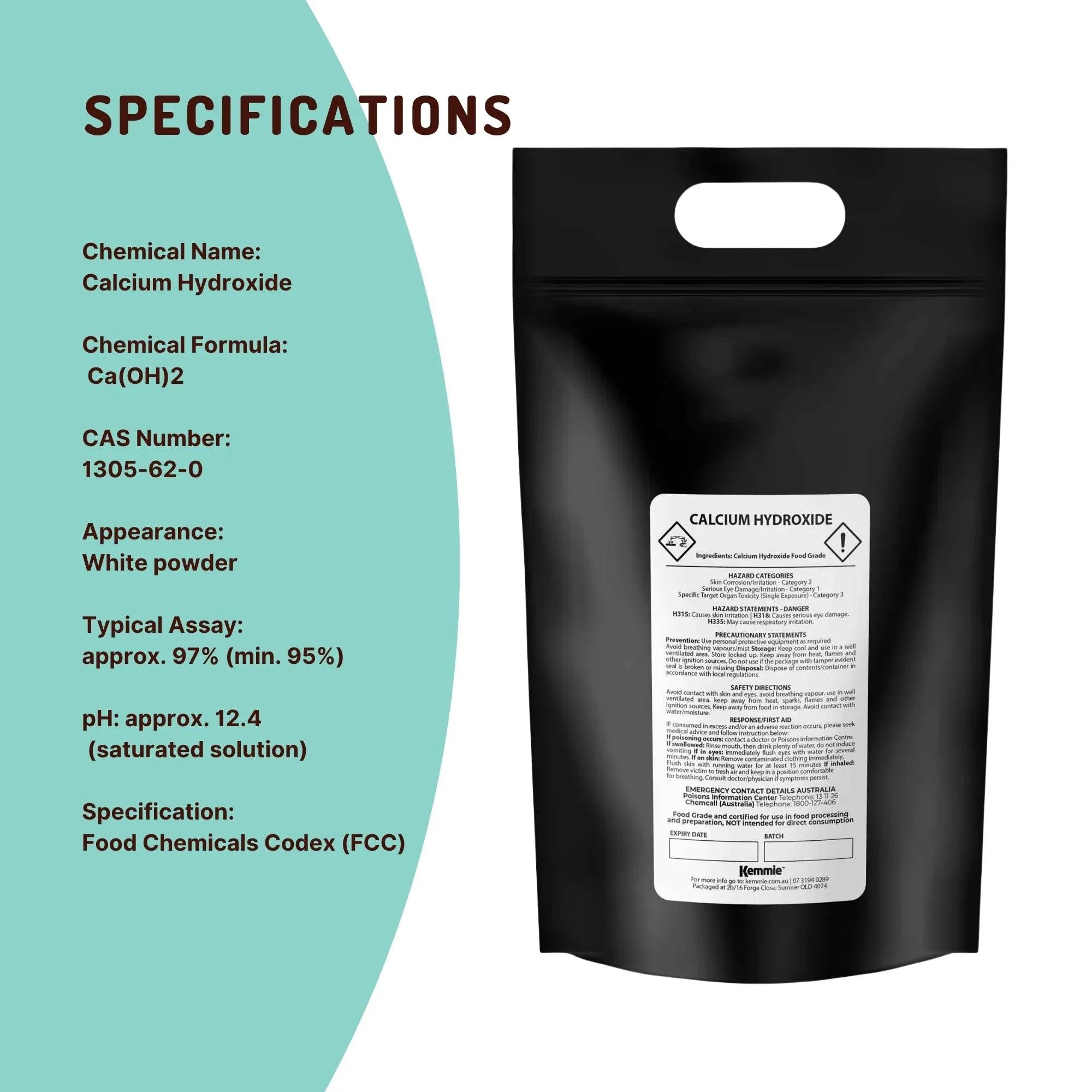 Kemmie Bulk 10Kg Calcium Hydroxide Powder - Food Grade Pickling Lime Slaked FCC V238-SUPDZ-33021409099856
