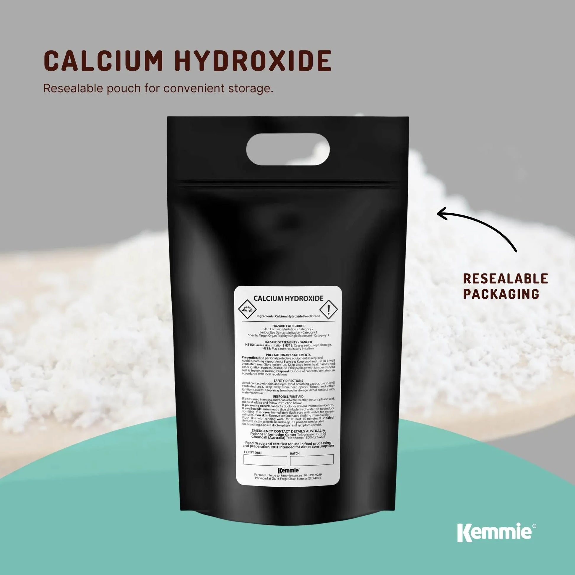 Kemmie Bulk 20Kg Calcium Hydroxide Powder - Food Grade Pickling Lime FCC V238-SUPDZ-33022394368080