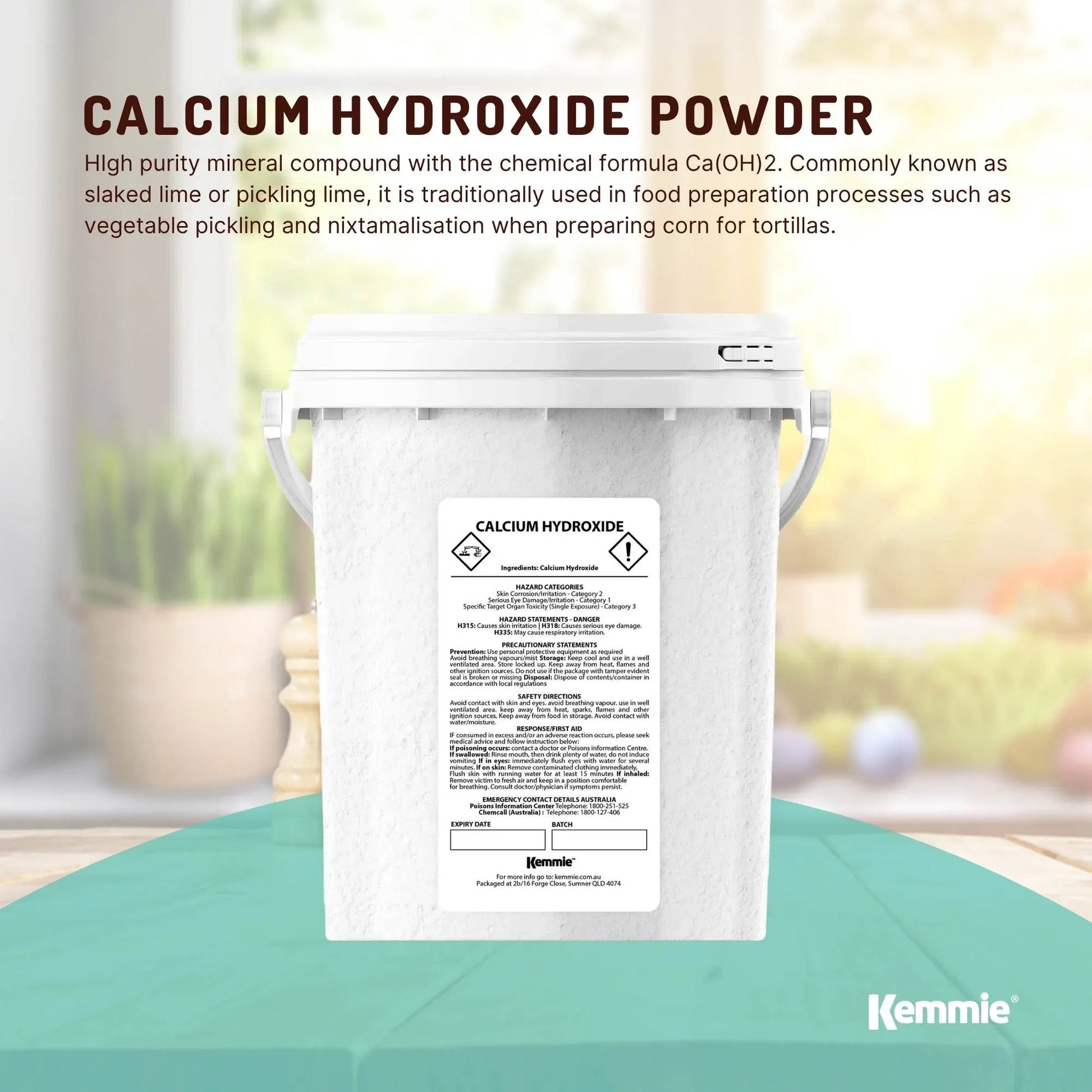 Kemmie 600g Calcium Hydroxide Powder Tub - Food Grade Pickling Lime FCC V238-SUPDZ-33022601691216