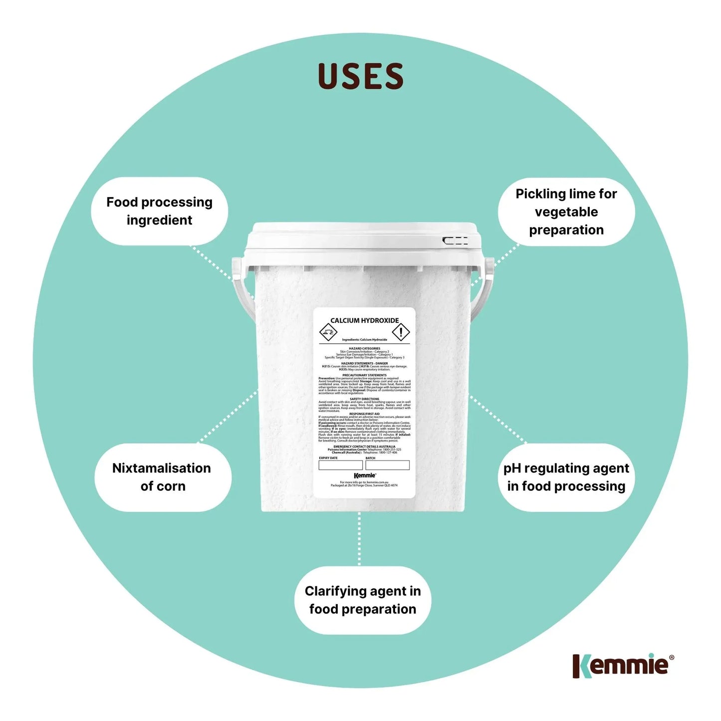 Kemmie 600g Calcium Hydroxide Powder Tub - Food Grade Pickling Lime FCC V238-SUPDZ-33022601691216