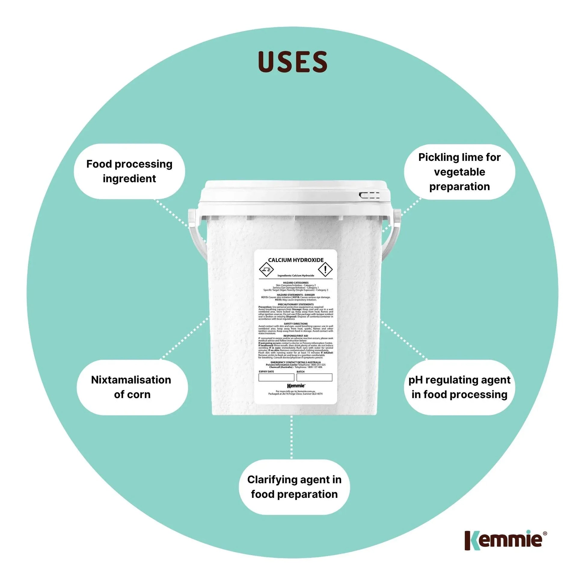 Kemmie 600g Calcium Hydroxide Powder Tub - Food Grade Pickling Lime FCC V238-SUPDZ-33022601691216