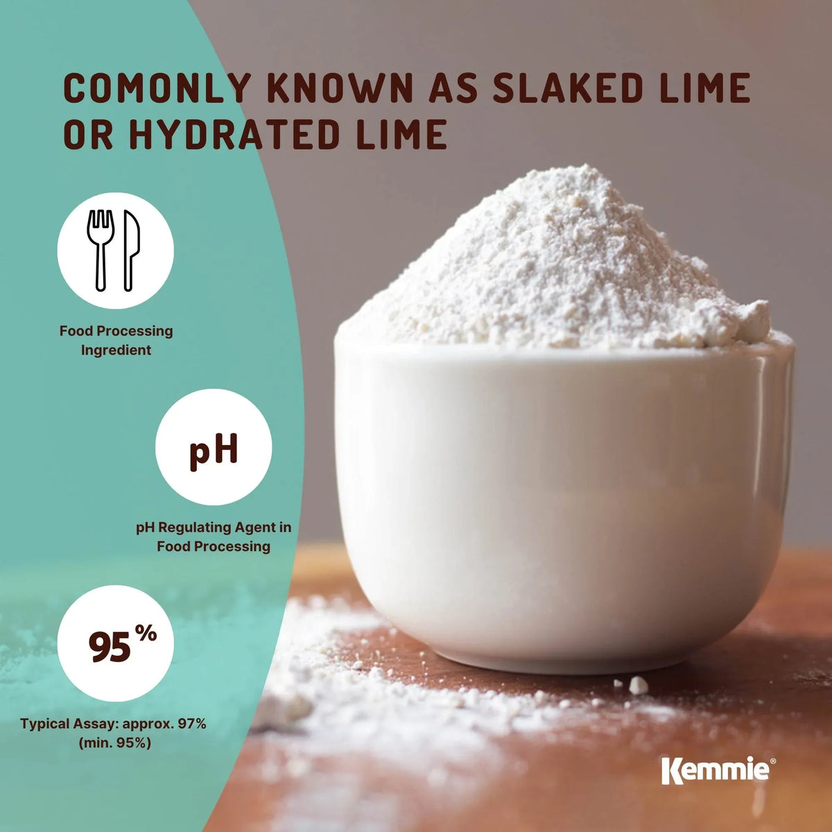 Kemmie 2.5kg Calcium Hydroxide Powder Tub - Food Grade Pickling Lime FCC V238-SUPDZ-33022677745744