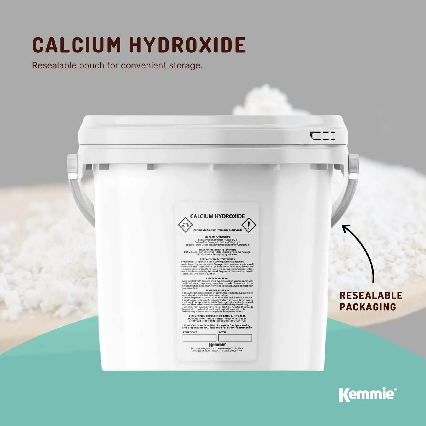Kemmie 2.5kg Calcium Hydroxide Powder Tub - Food Grade Pickling Lime FCC V238-SUPDZ-33022677745744
