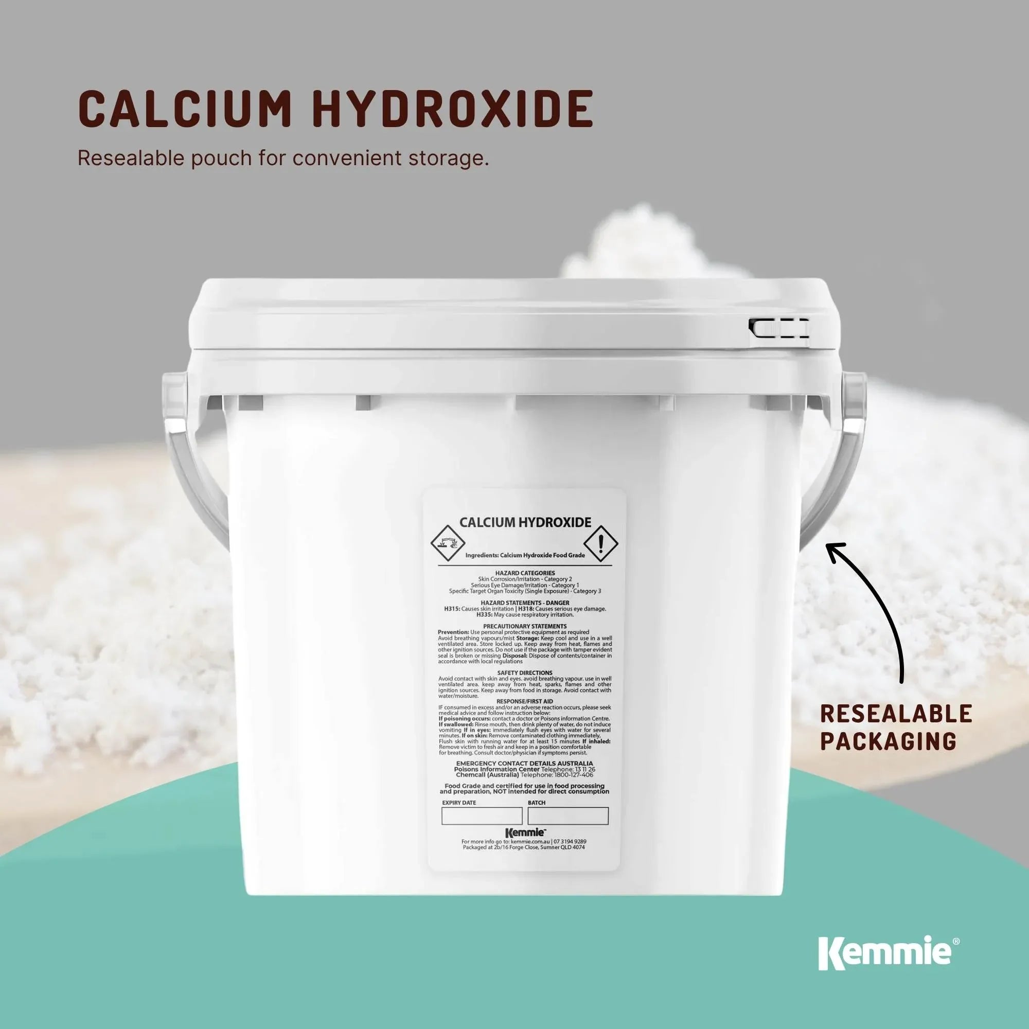 Kemmie 2.5kg Calcium Hydroxide Powder Tub - Food Grade Pickling Lime FCC V238-SUPDZ-33022677745744