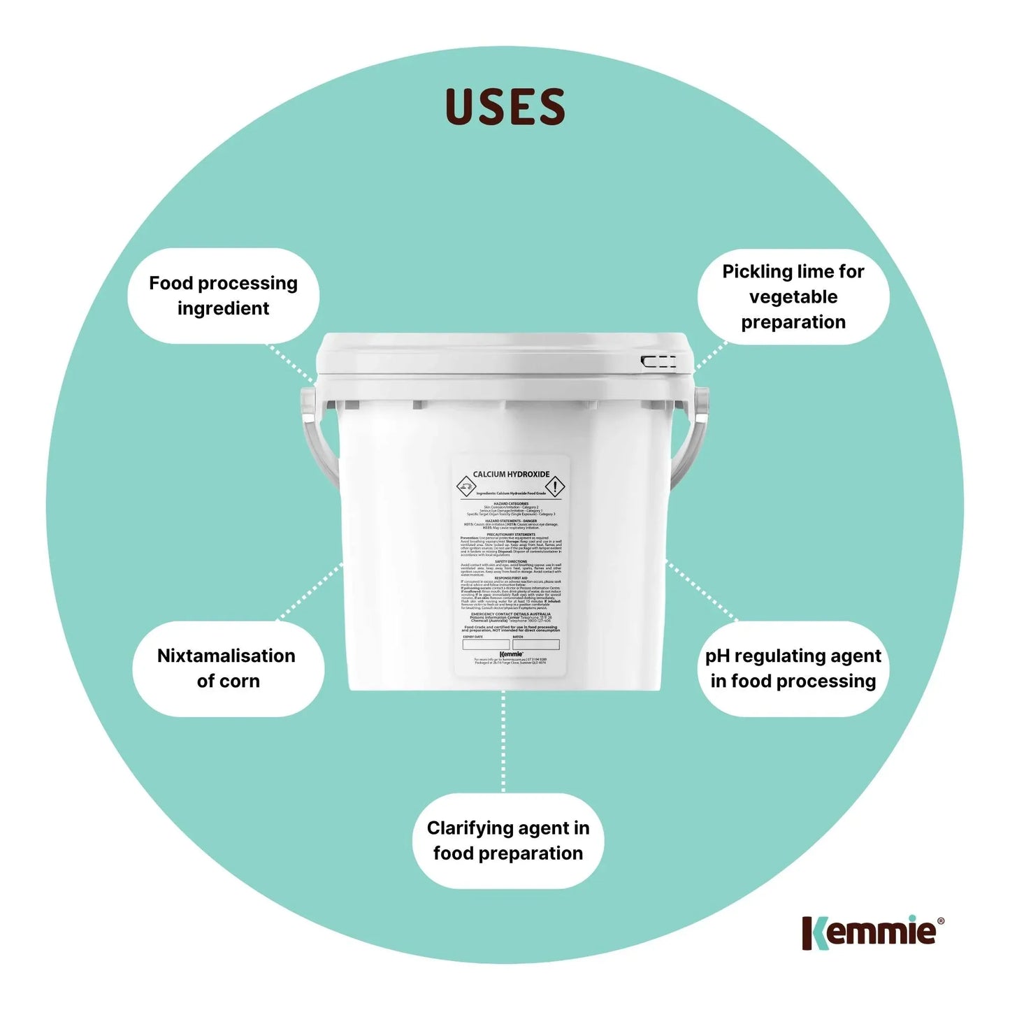 Kemmie 2.5kg Calcium Hydroxide Powder Tub - Food Grade Pickling Lime FCC V238-SUPDZ-33022677745744