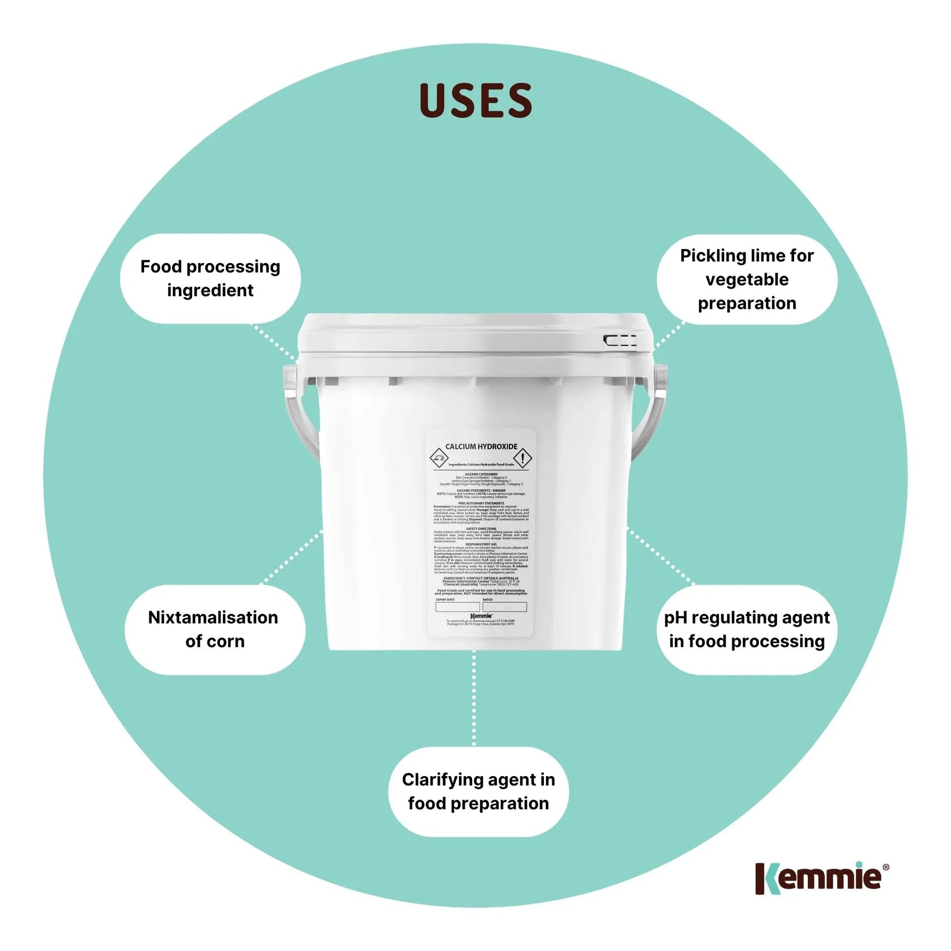 Kemmie 2.5kg Calcium Hydroxide Powder Tub - Food Grade Pickling Lime FCC V238-SUPDZ-33022677745744