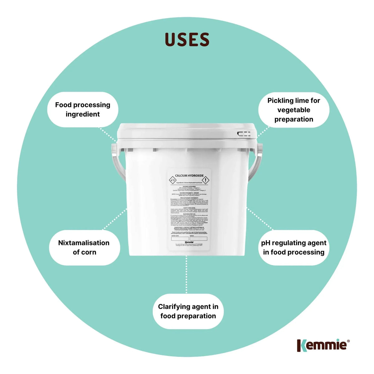 Kemmie 2.5kg Calcium Hydroxide Powder Tub - Food Grade Pickling Lime FCC V238-SUPDZ-33022677745744