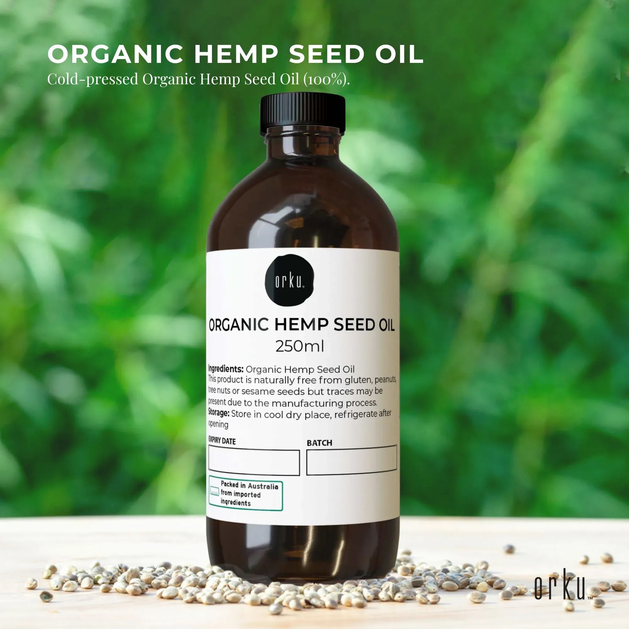 Orku 250ml Organic Hemp Seed Oil - Cold Pressed Food Grade Oils V238-SUPDZ-33088452526160