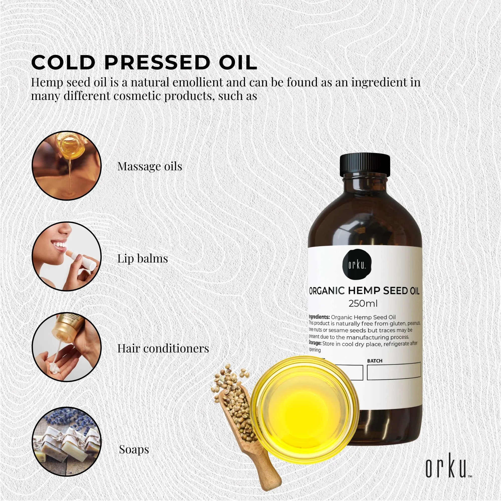 Orku 250ml Organic Hemp Seed Oil - Cold Pressed Food Grade Oils V238-SUPDZ-33088452526160