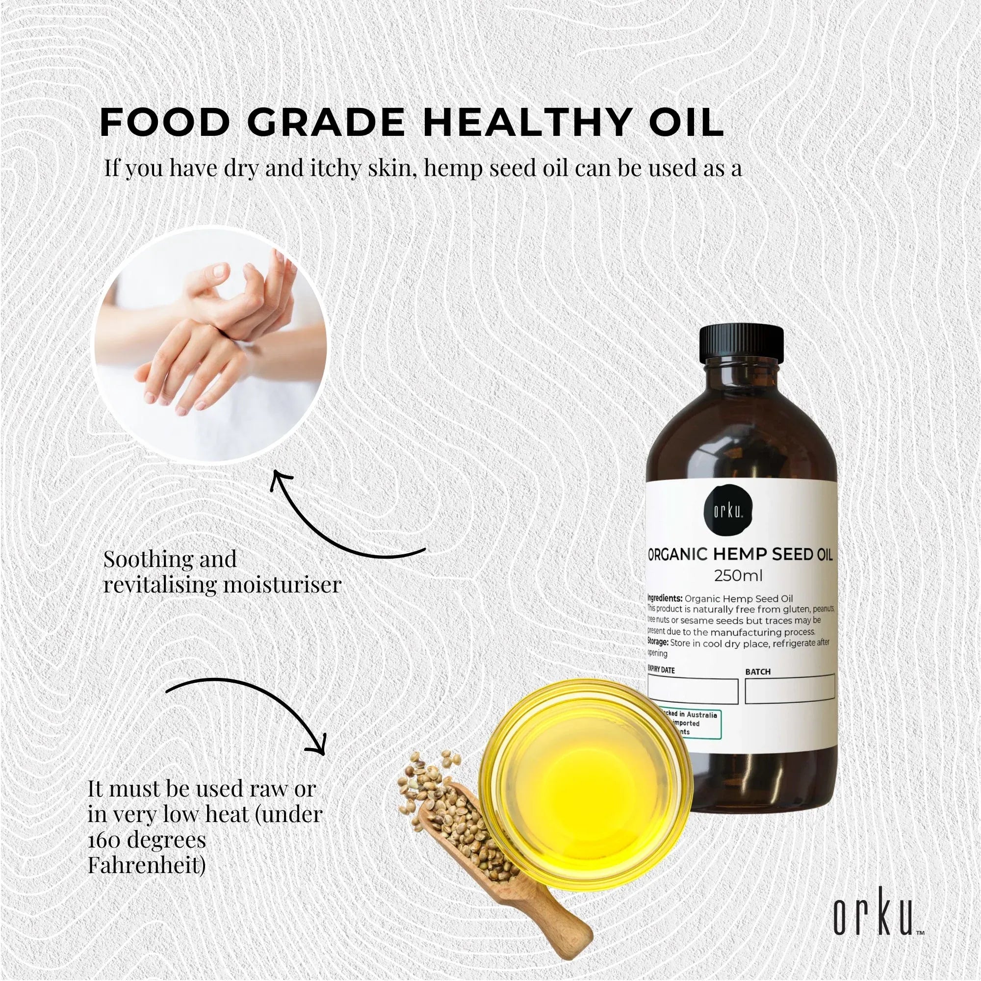 Orku 250ml Organic Hemp Seed Oil - Cold Pressed Food Grade Oils V238-SUPDZ-33088452526160