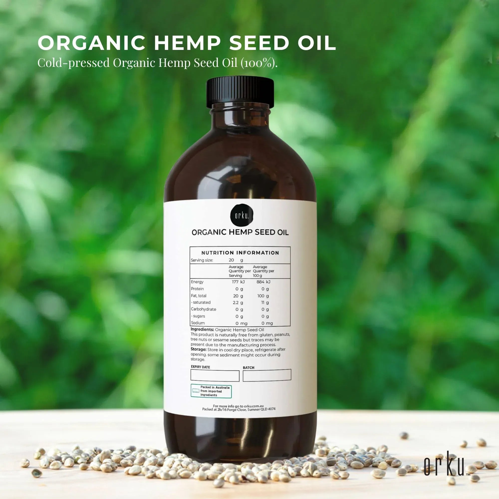 Orku 1L Organic Hemp Seed Oil - Cold Pressed Food Grade Oils V238-SUPDZ-33088457998416
