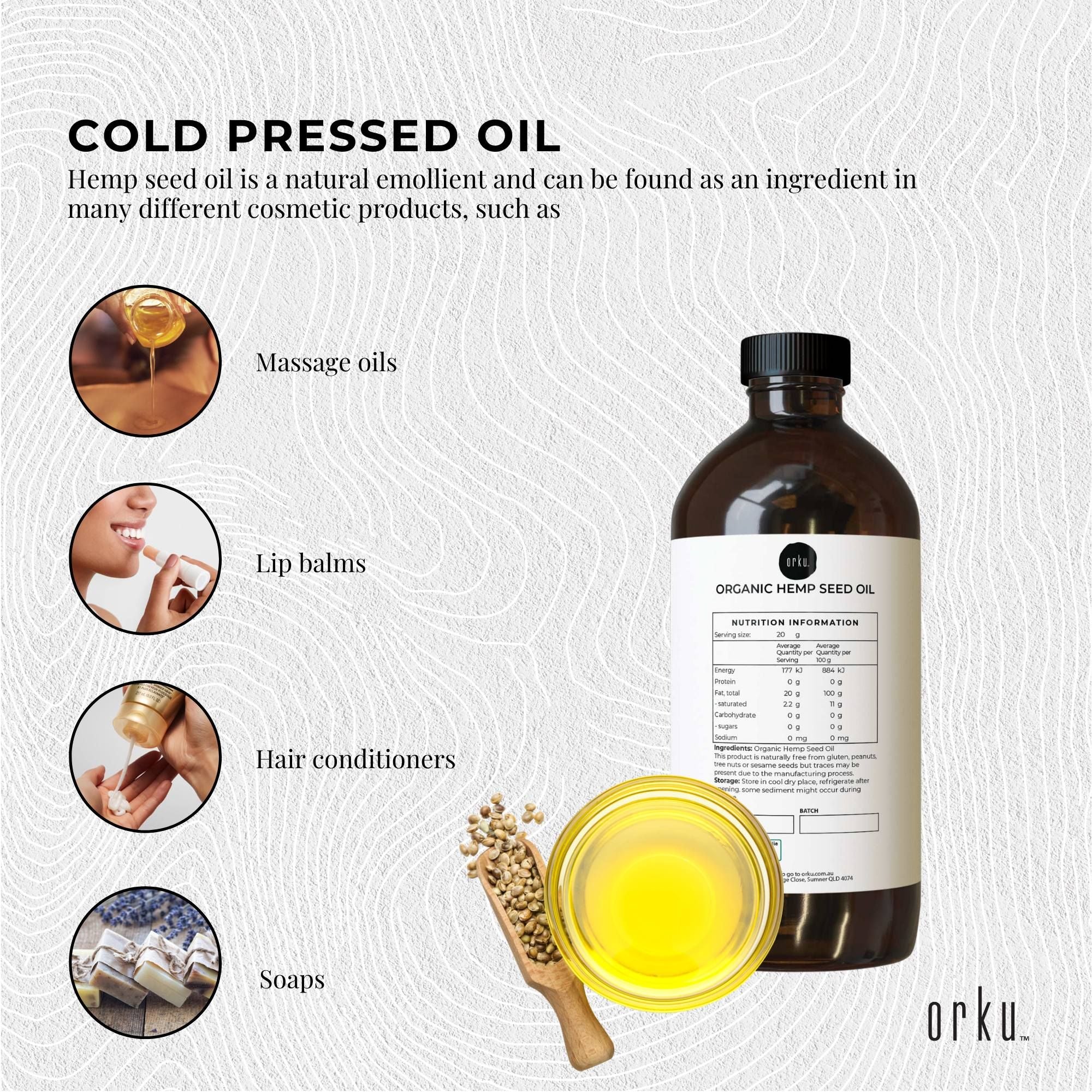 Orku 1L Organic Hemp Seed Oil - Cold Pressed Food Grade Oils V238-SUPDZ-33088457998416