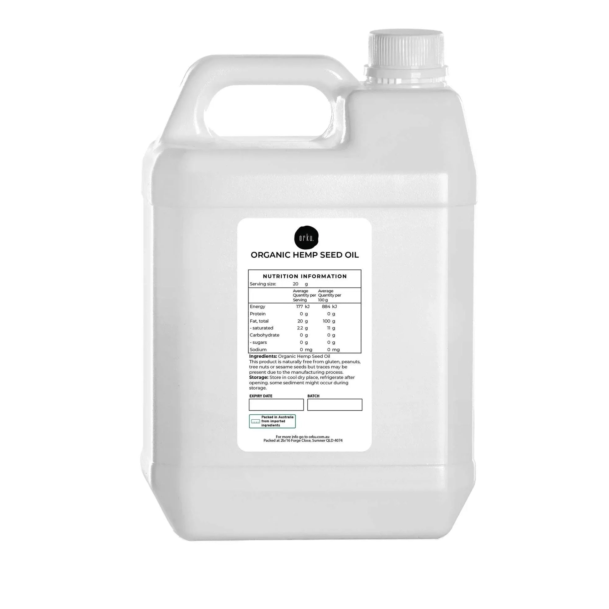 Orku 5L Organic Hemp Seed Oil - Cold Pressed Food Grade Oils V238-SUPDZ-33088463175760