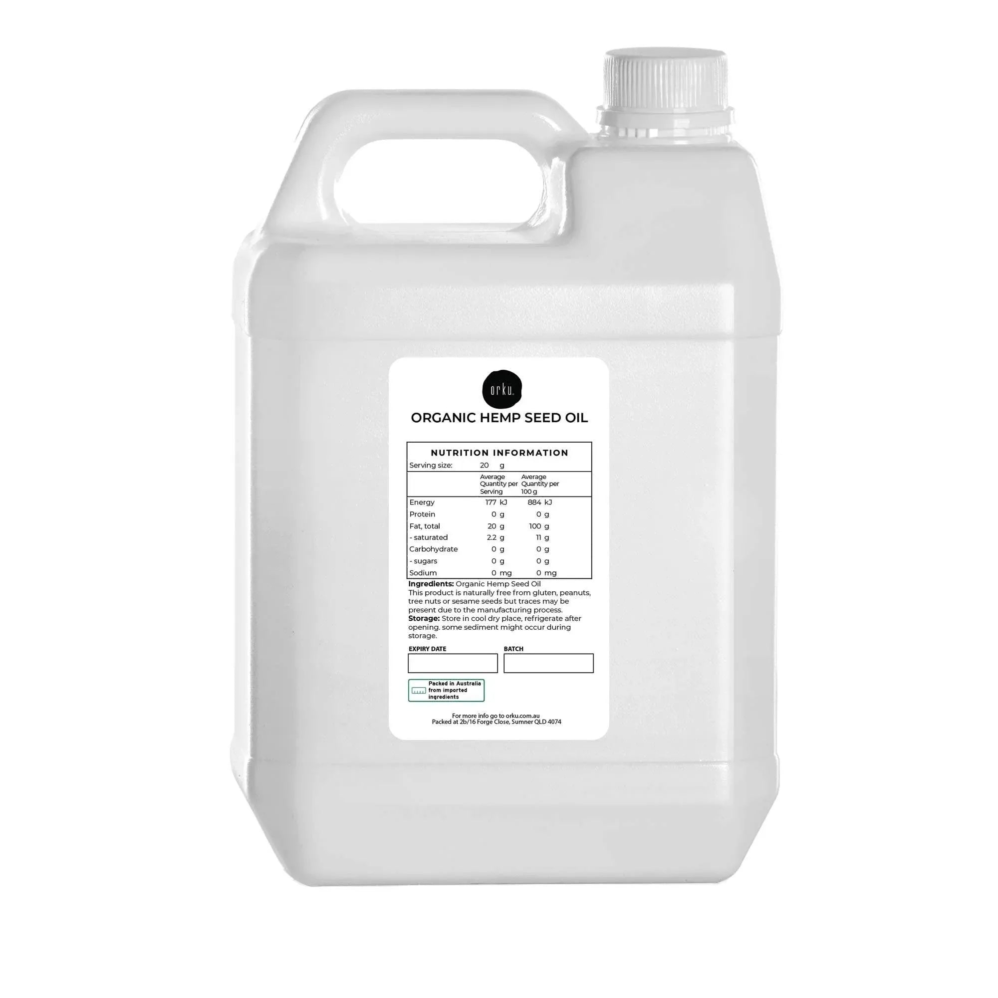 Orku 5L Organic Hemp Seed Oil - Cold Pressed Food Grade Oils V238-SUPDZ-33088463175760