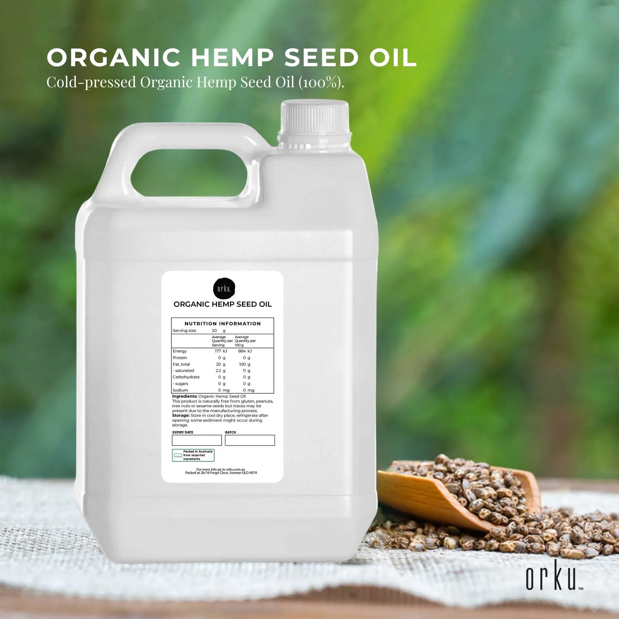 Orku 5L Organic Hemp Seed Oil - Cold Pressed Food Grade Oils V238-SUPDZ-33088463175760