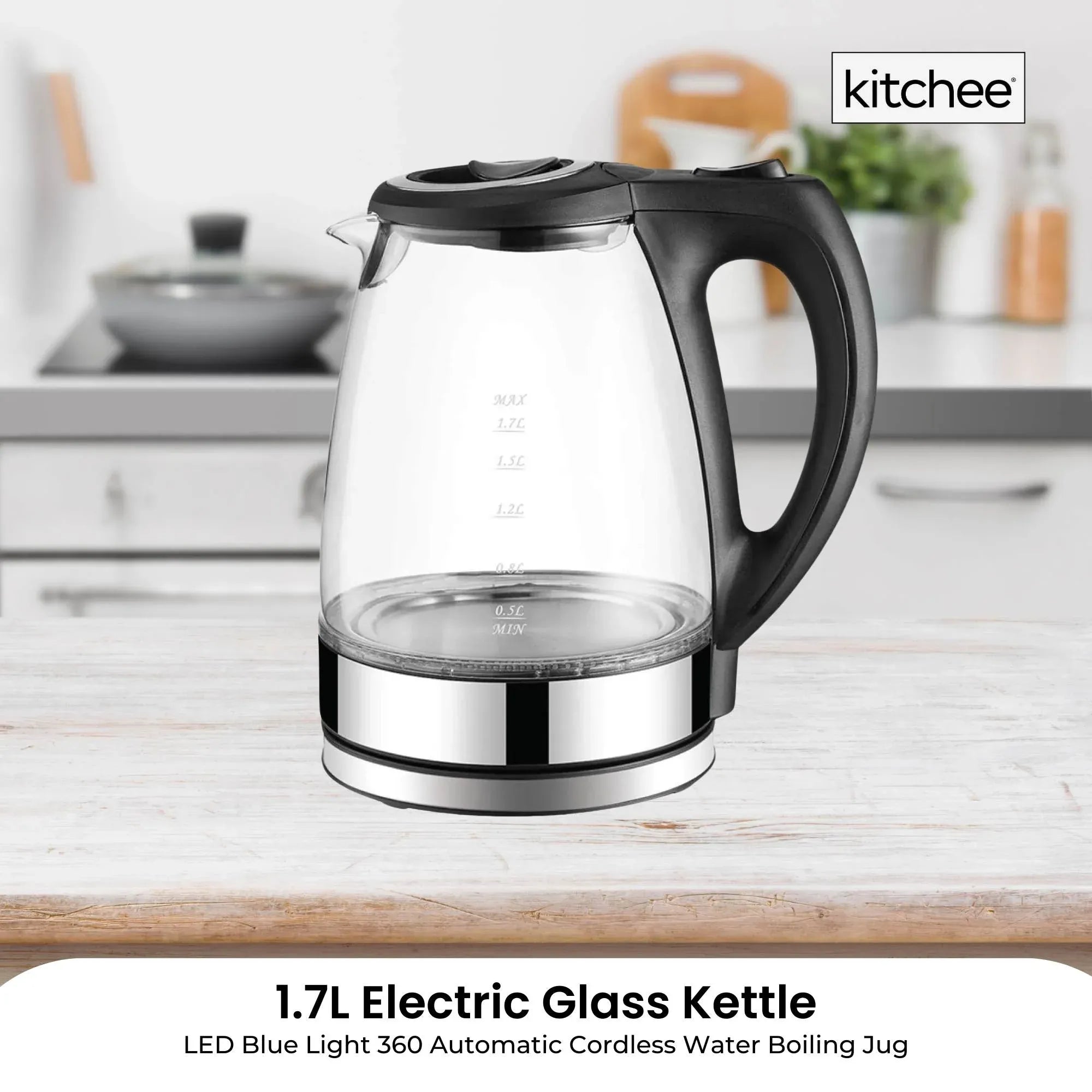 Kitchee 1.7L Glass Electric Kettle LED Light Cordless 360 Water Boiling Jug V238-SUPDZ-33114836959312