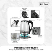 Kitchee 1.7L Glass Electric Kettle LED Light Cordless 360 Water Boiling Jug V238-SUPDZ-33114836959312