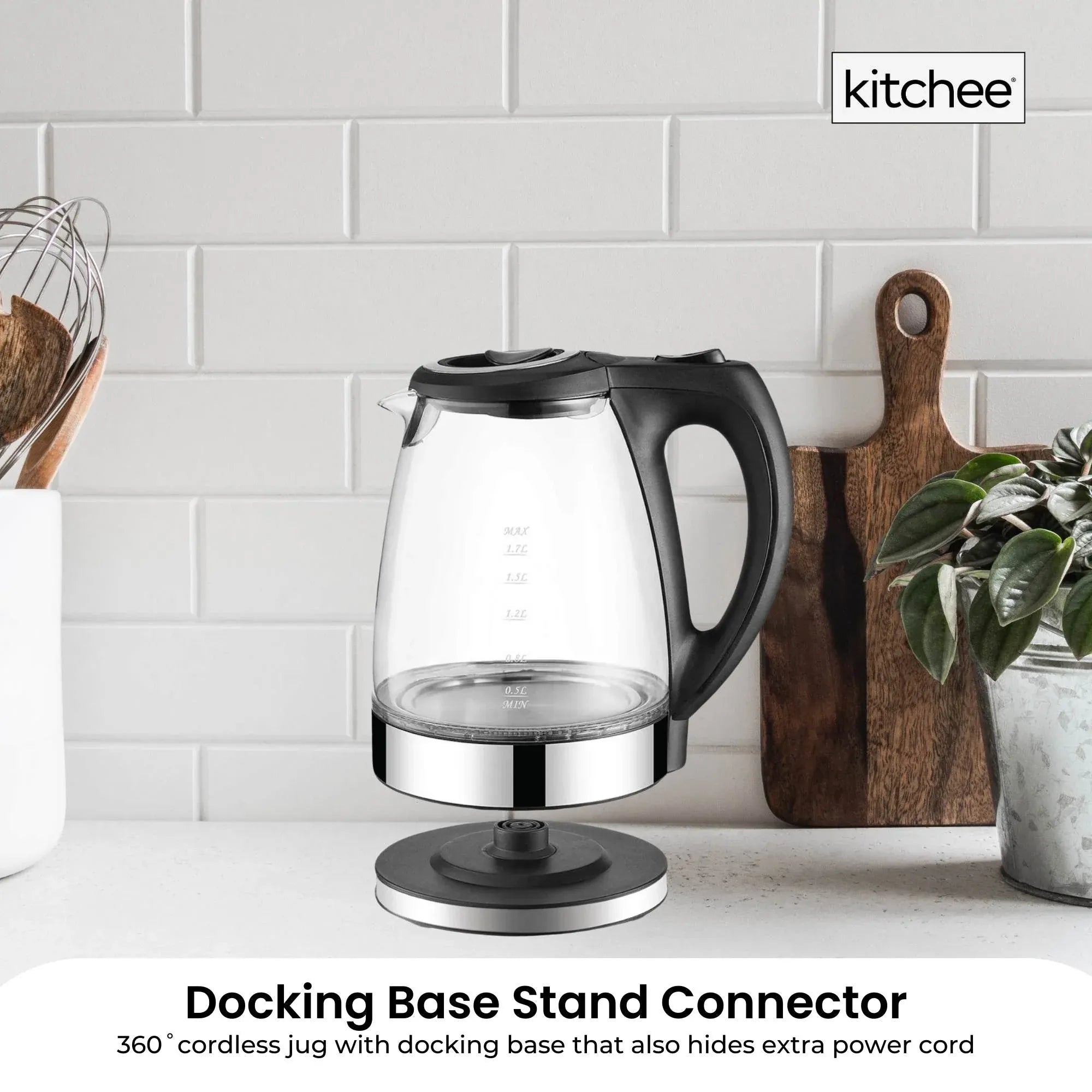 Kitchee 1.7L Glass Electric Kettle LED Light Cordless 360 Water Boiling Jug V238-SUPDZ-33114836959312