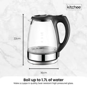 Kitchee 1.7L Glass Electric Kettle LED Light Cordless 360 Water Boiling Jug V238-SUPDZ-33114836959312