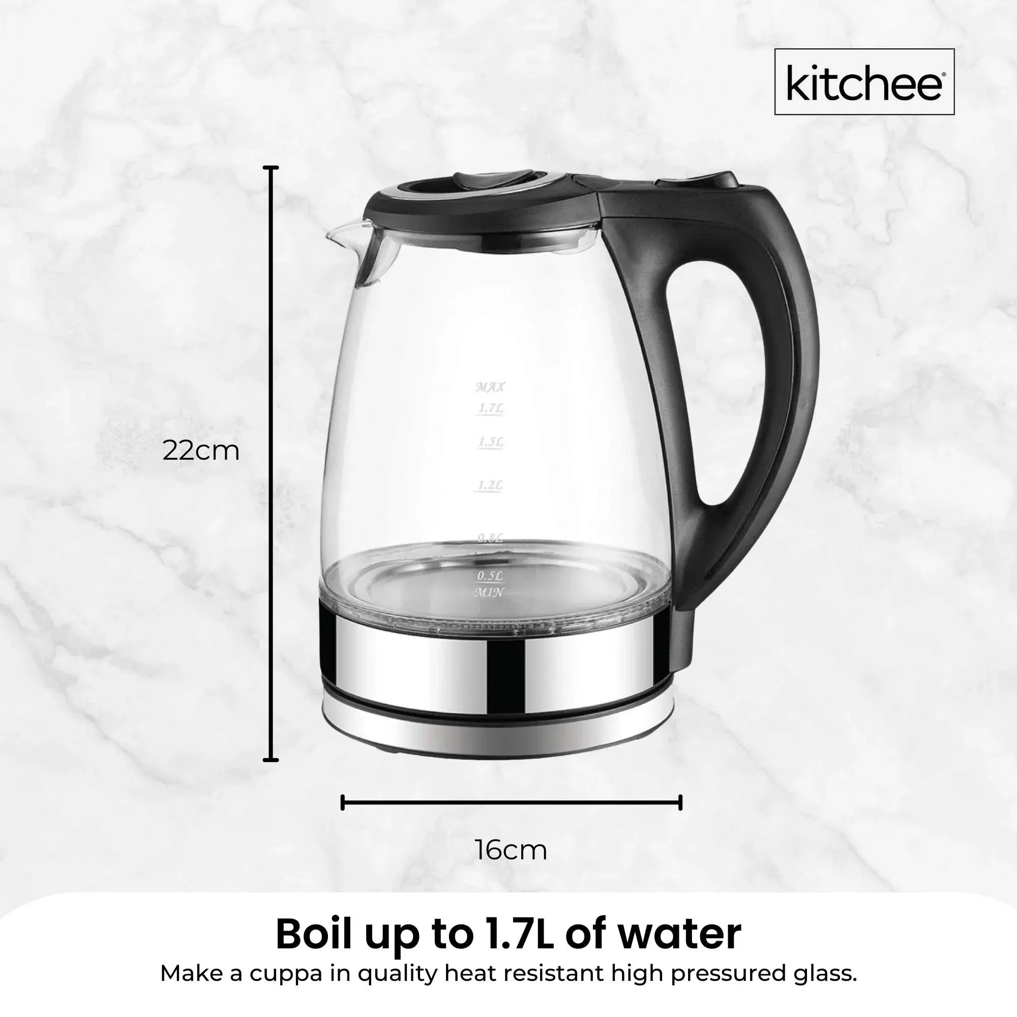 Kitchee 1.7L Glass Electric Kettle LED Light Cordless 360 Water Boiling Jug V238-SUPDZ-33114836959312