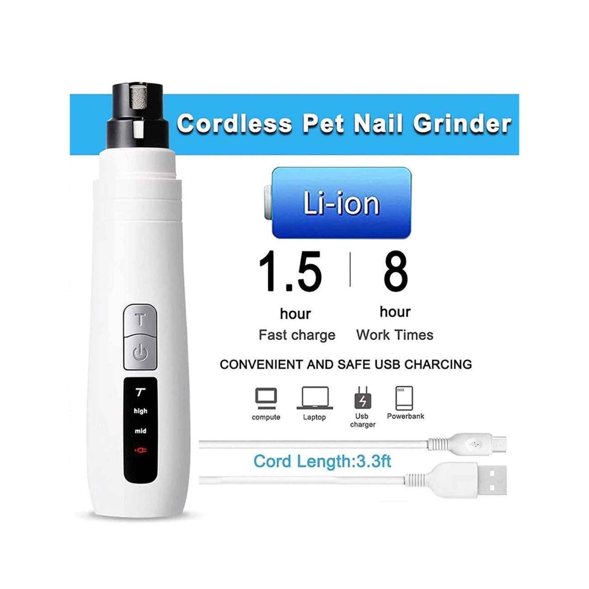 Pet Nail Grinder Dog Cat Electric Trimmer Turbo USB Rechargeable Claw Filer N9 V238-SUPDZ-33161850781776