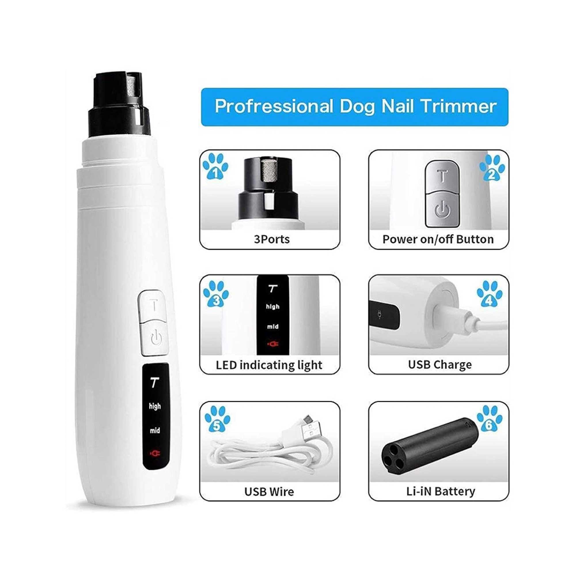 Pet Nail Grinder Dog Cat Electric Trimmer Turbo USB Rechargeable Claw Filer N9 V238-SUPDZ-33161850781776