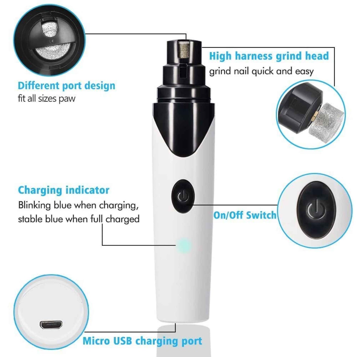 Pet Nail Grinder Dog Cat Electric Trimmer Rechargeable Clipper Claw Filer N8 V238-SUPDZ-33161983164496