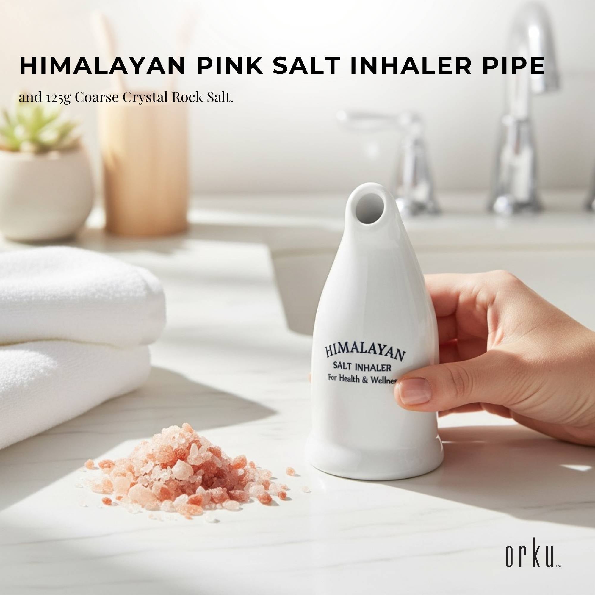 Orku Himalayan Pink Salt Inhaler Pipe Ceramic and 125g Coarse Crystal Rock Salt V238-SUPDZ-33164446790