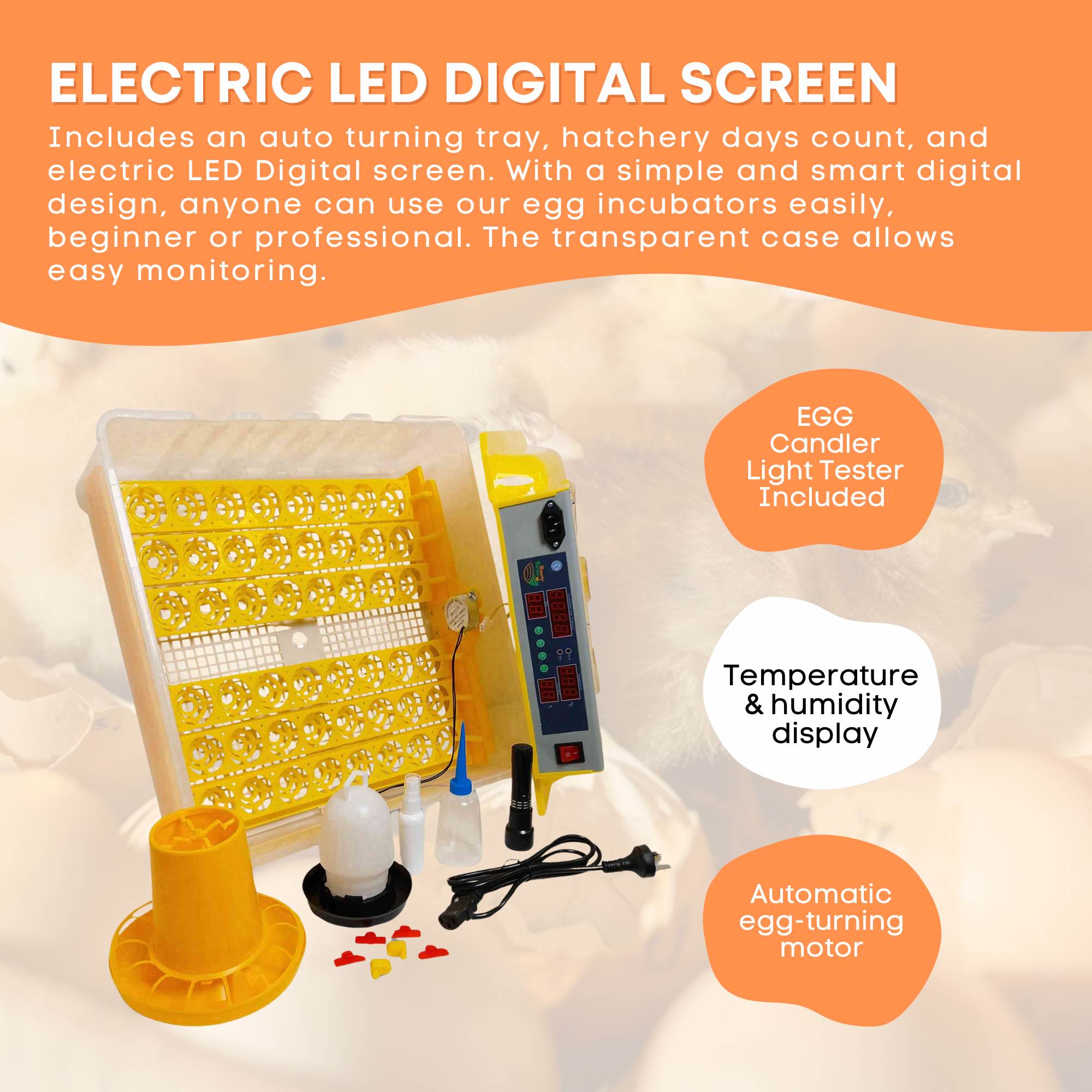 Rooster Farms Electric 48 Egg Incubator + Accessories for Chicken Quail Duck V238-SUPDZ-33454518150
