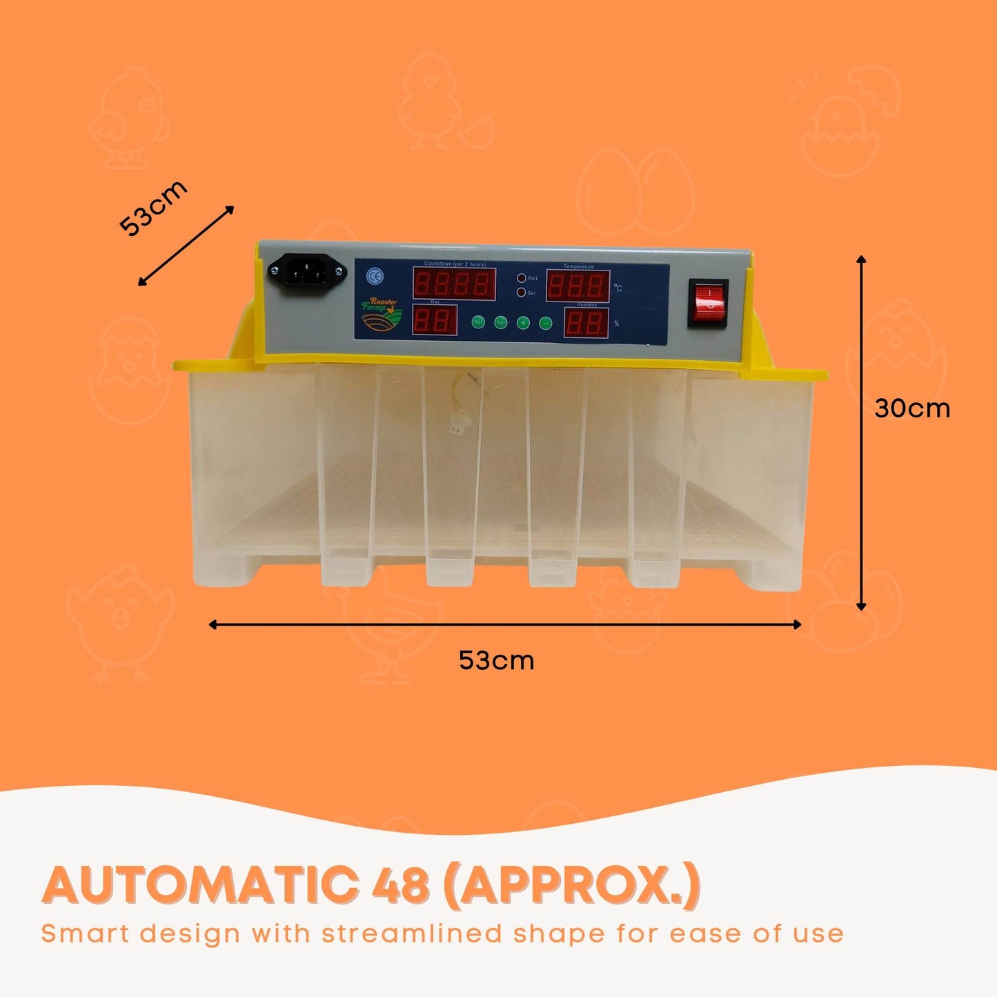 Rooster Farms Electric 48 Egg Incubator + Accessories for Chicken Quail Duck V238-SUPDZ-33454518150