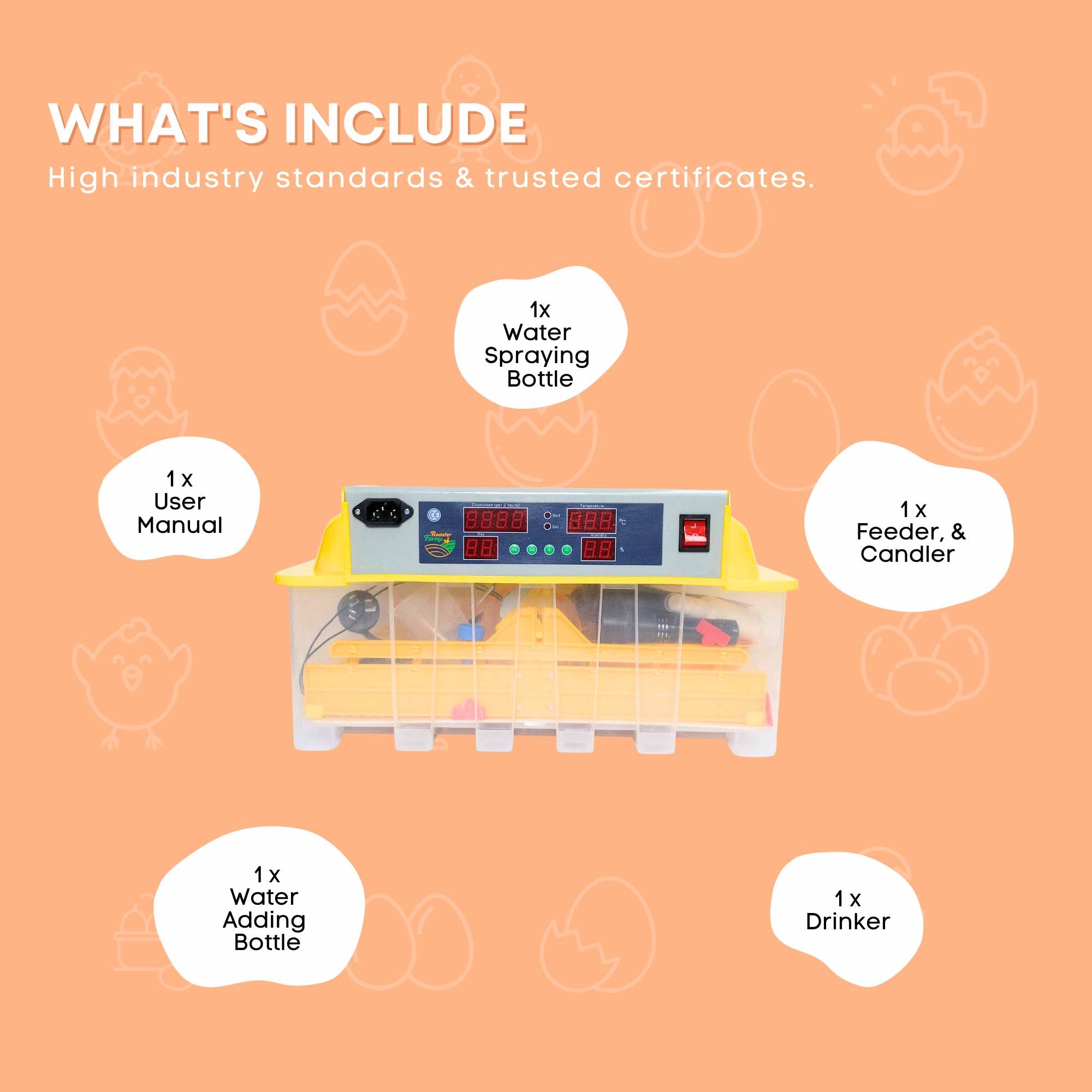 Rooster Farms Electric 48 Egg Incubator + Accessories for Chicken Quail Duck V238-SUPDZ-33454518150