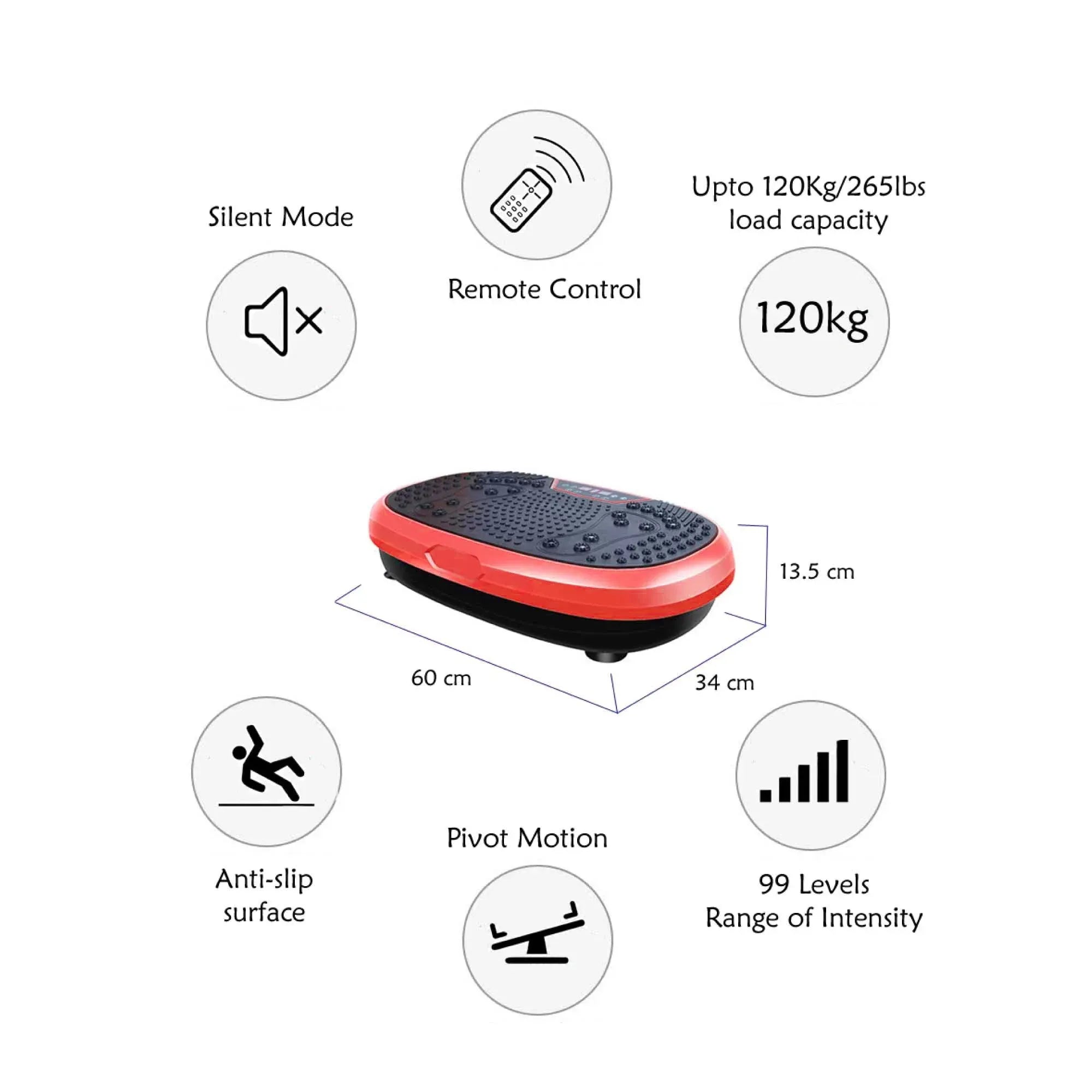 Social Hike 60cm Vibration Plate Machine Full Body Exercise Platform Red V238-SUPDZ-39285935800400