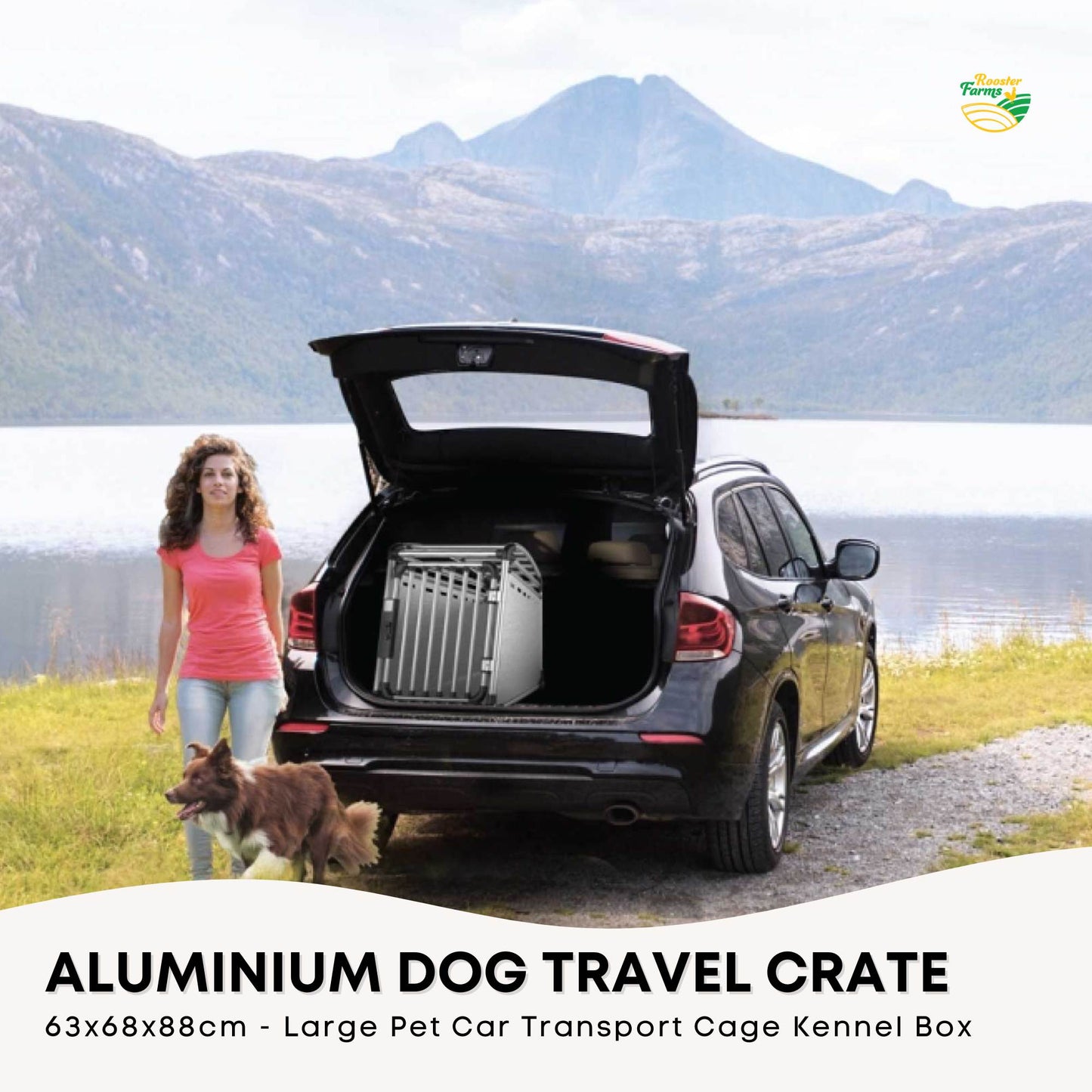 Aluminium Dog Travel Crate 63x68x88cm - Large Pet Car Transport Cage Kennel Box V238-SUPDZ-39646754799696
