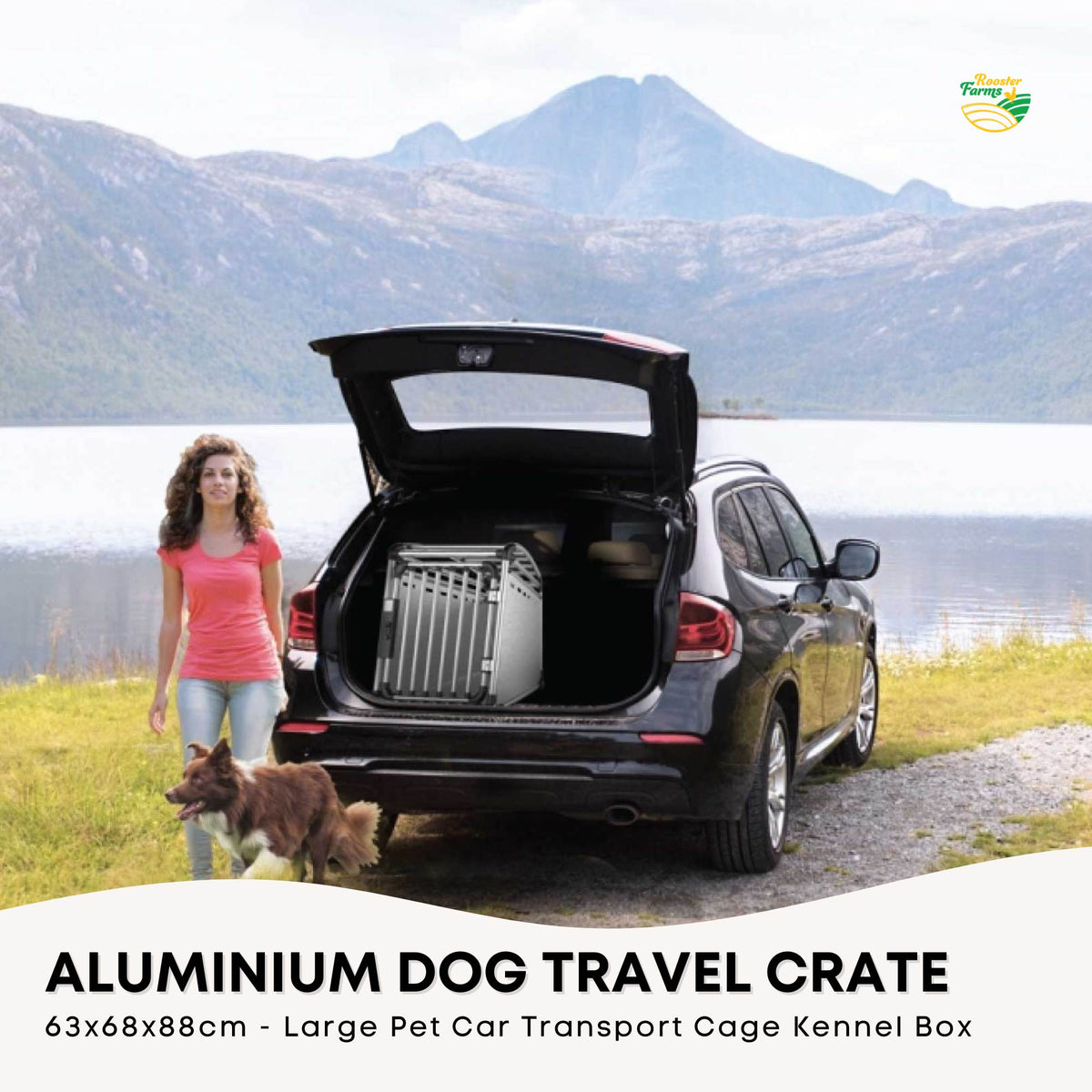 Aluminium Dog Travel Crate 63x68x88cm - Large Pet Car Transport Cage Kennel Box V238-SUPDZ-39646754799696