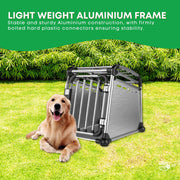 Aluminium Dog Travel Crate 63x68x88cm - Large Pet Car Transport Cage Kennel Box V238-SUPDZ-39646754799696