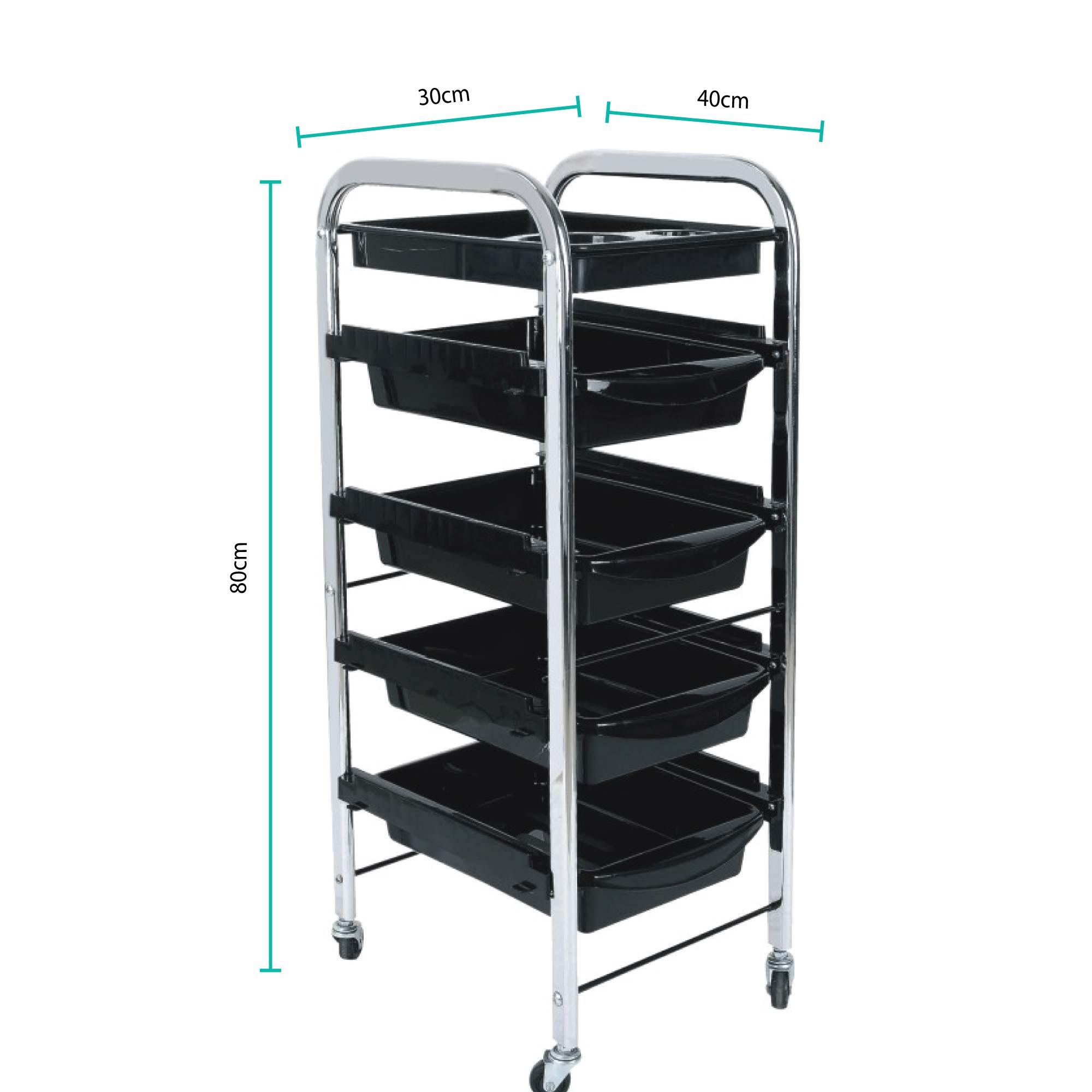 5 Tier Hairdressing Trolley Black 80x40x30 Salon Hair Colour Storage Metal Cart V238-SUPDZ-39712743424080