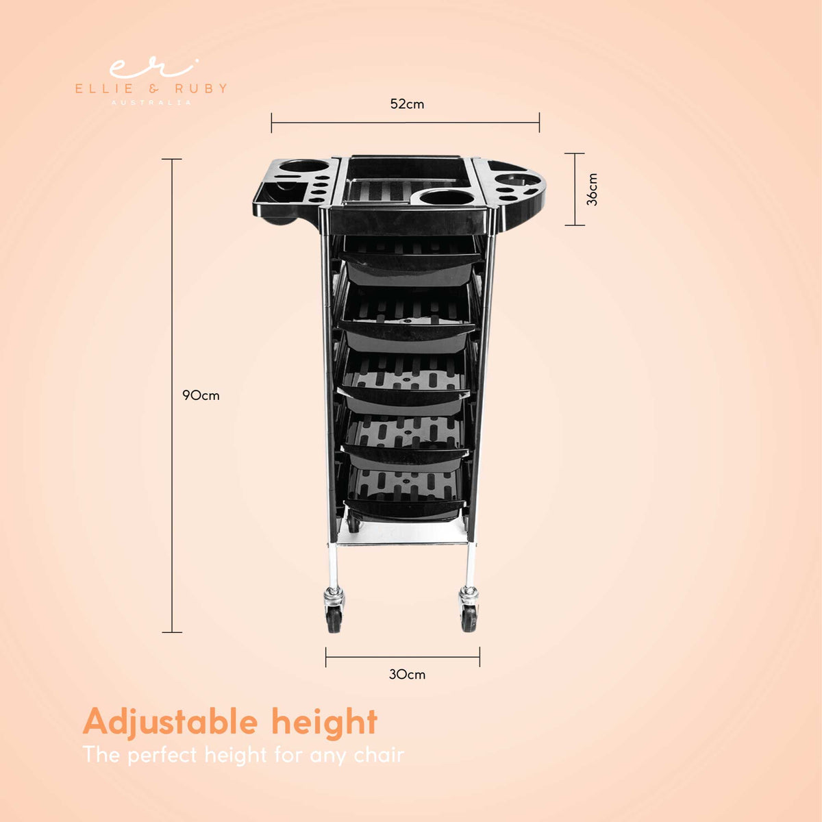 5 Drawer Hairdressing Trolley Black 90x30x36cm Hair Salon Beauty Rolling Cart V238-SUPDZ-39712755417168