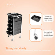 5 Drawer Hairdressing Trolley Black 90x30x36cm Hair Salon Beauty Rolling Cart V238-SUPDZ-39712755417168