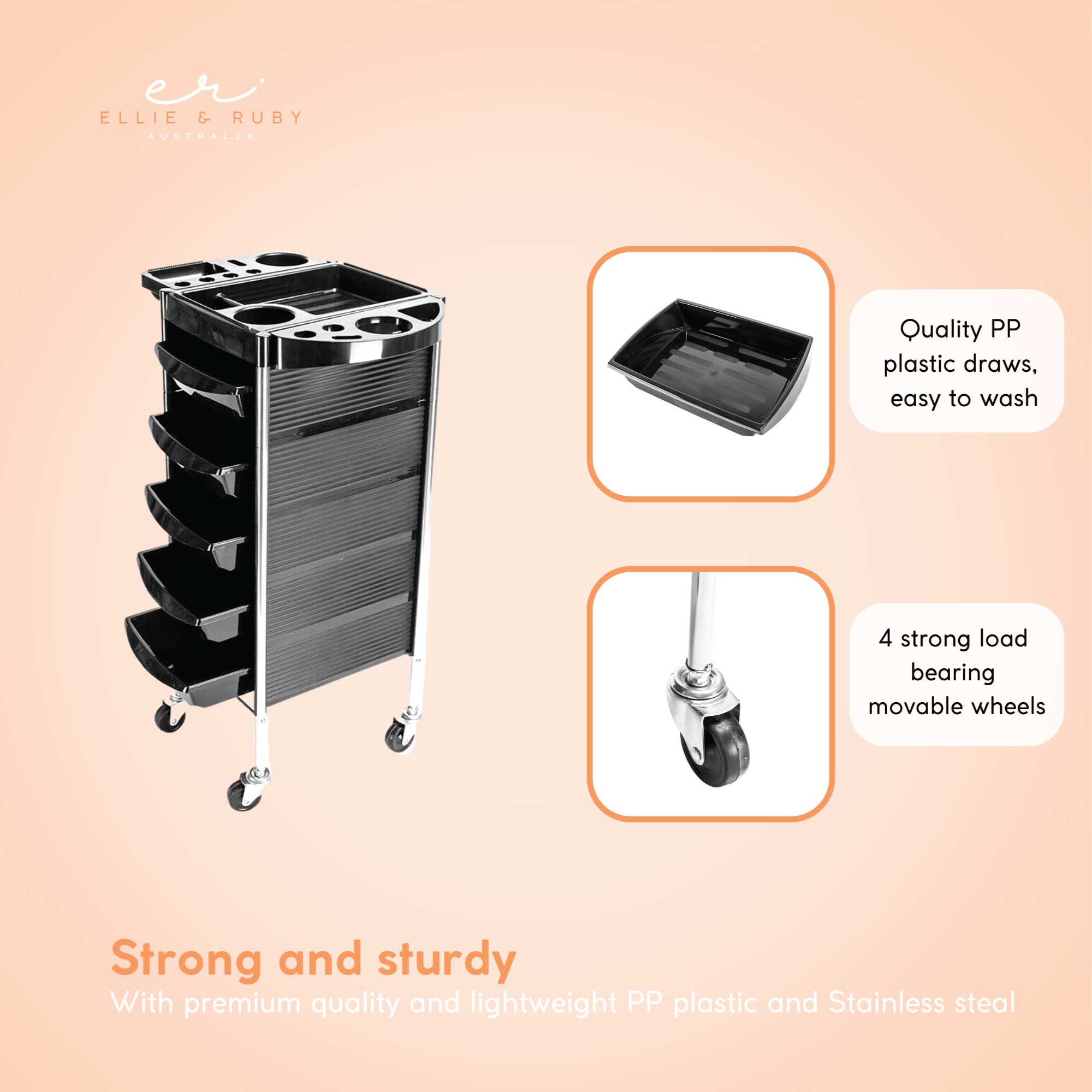 5 Drawer Hairdressing Trolley Black 90x30x36cm Hair Salon Beauty Rolling Cart V238-SUPDZ-39712755417168