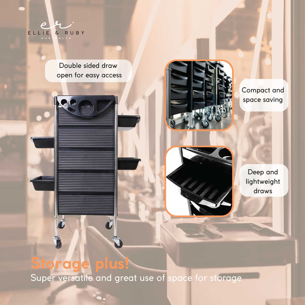 5 Drawer Hairdressing Trolley Black 90x30x36cm Hair Salon Beauty Rolling Cart V238-SUPDZ-39712755417168