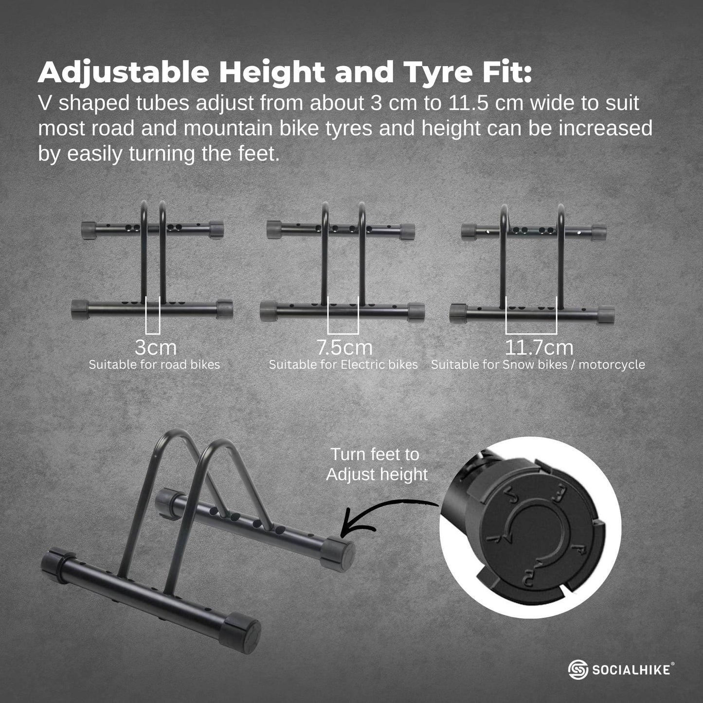 Social Hike Single Bike Rack Stand - Floor or Wall Adjustable Width Bicycle Holder V238-SUPDZ-39809444184144