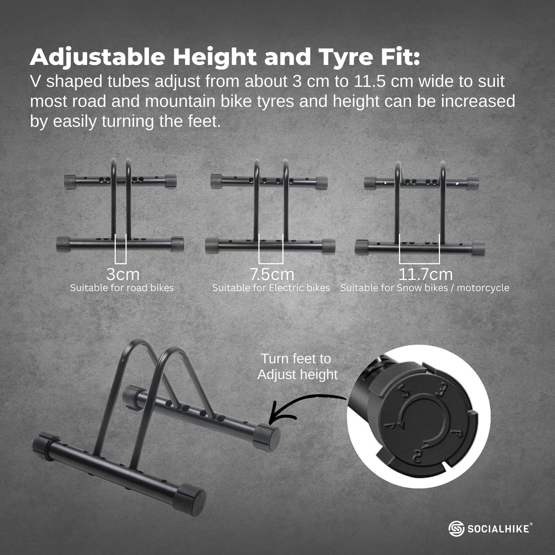 Social Hike Single Bike Rack Stand - Floor or Wall Adjustable Width Bicycle Holder V238-SUPDZ-39809444184144