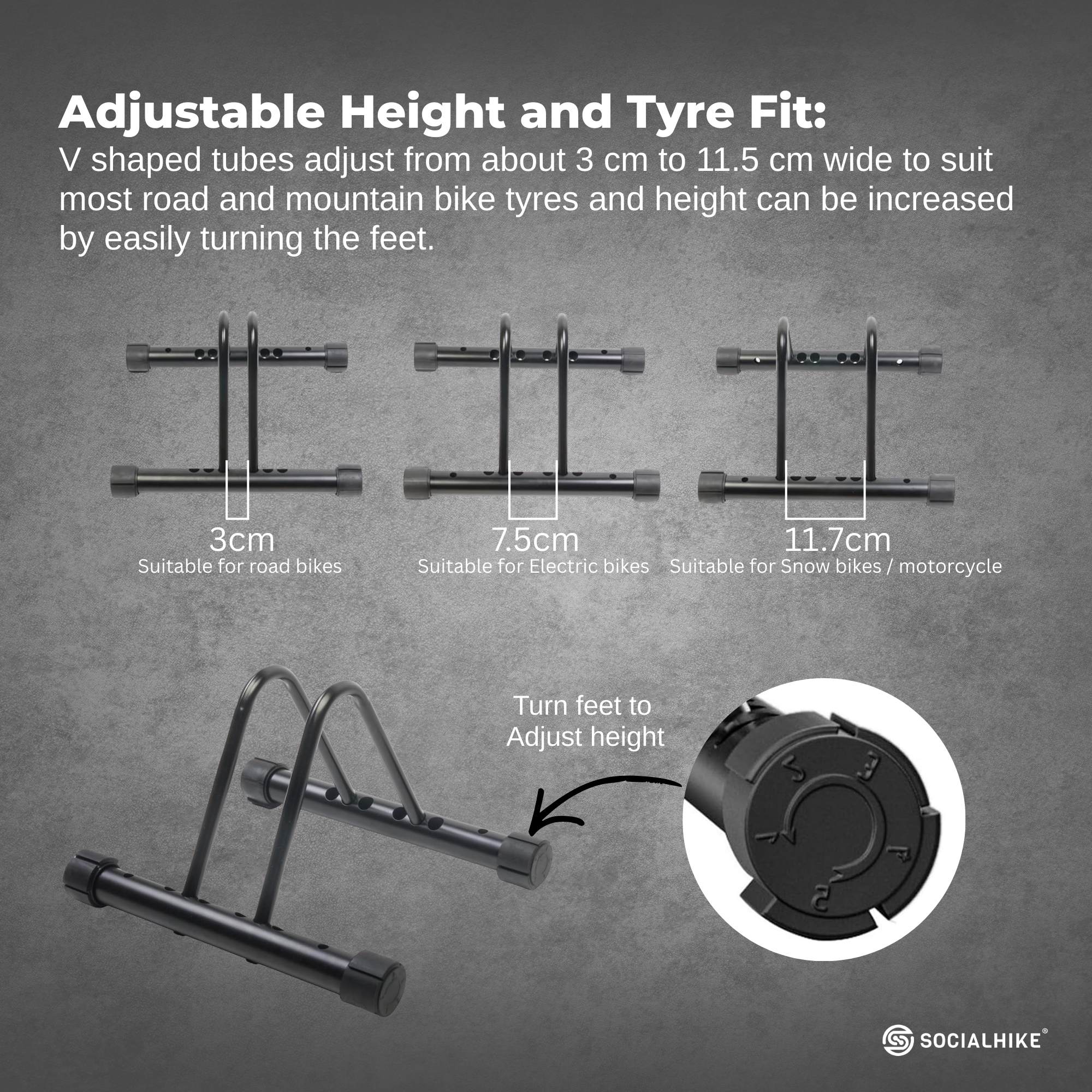 Social Hike Single Bike Rack Stand - Floor or Wall Adjustable Width Bicycle Holder V238-SUPDZ-39809444184144