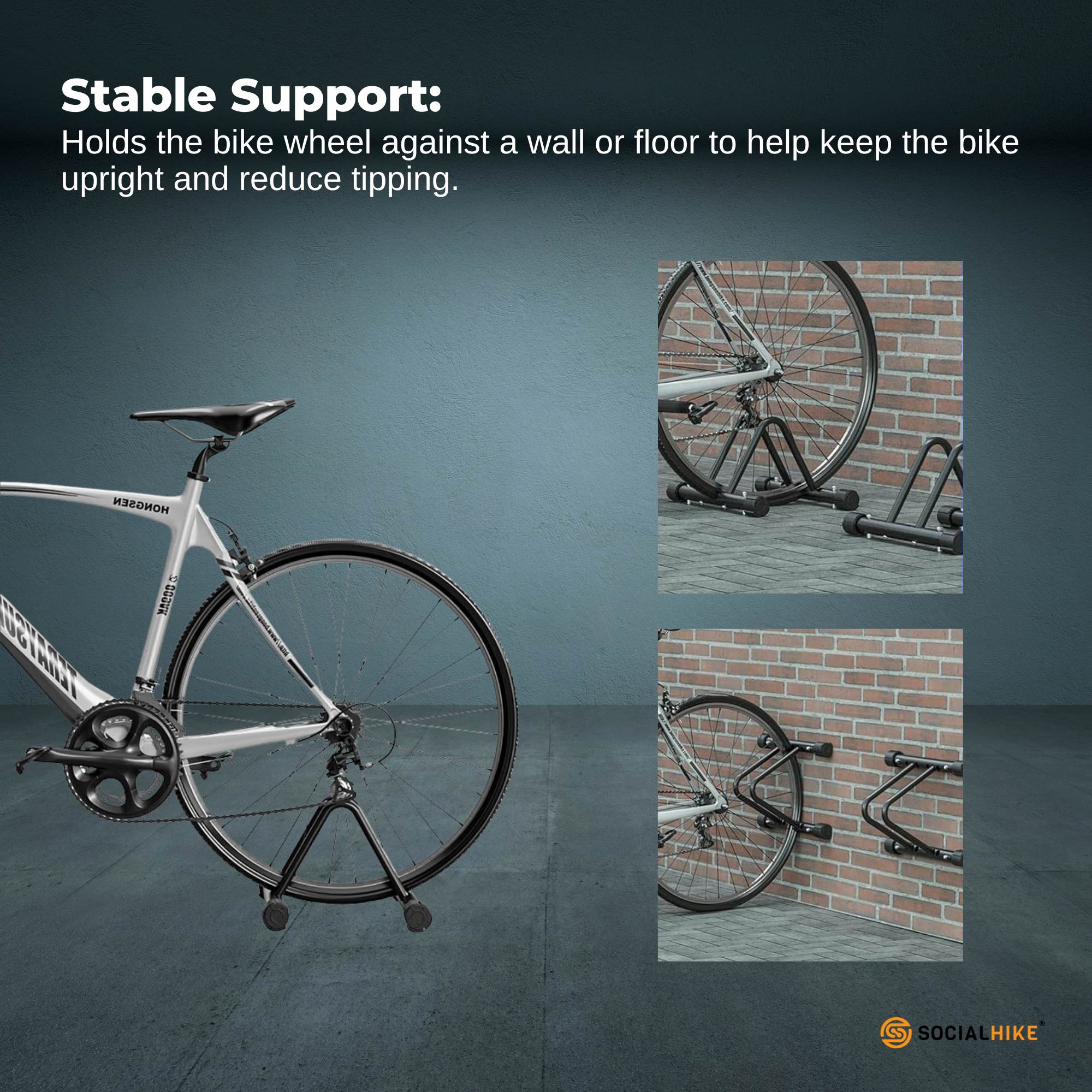 Social Hike Single Bike Rack Stand - Floor or Wall Adjustable Width Bicycle Holder V238-SUPDZ-39809444184144