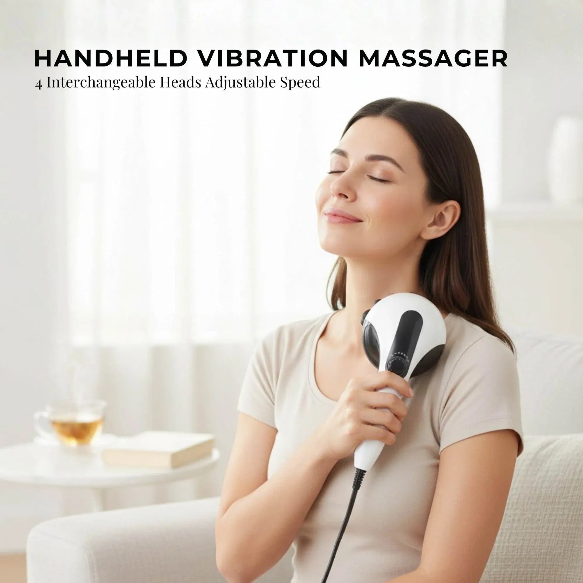 Orku Handheld Body Massager 4 Heads Adjustable Speed 28W Black V238-SUPDZ-39885947633744